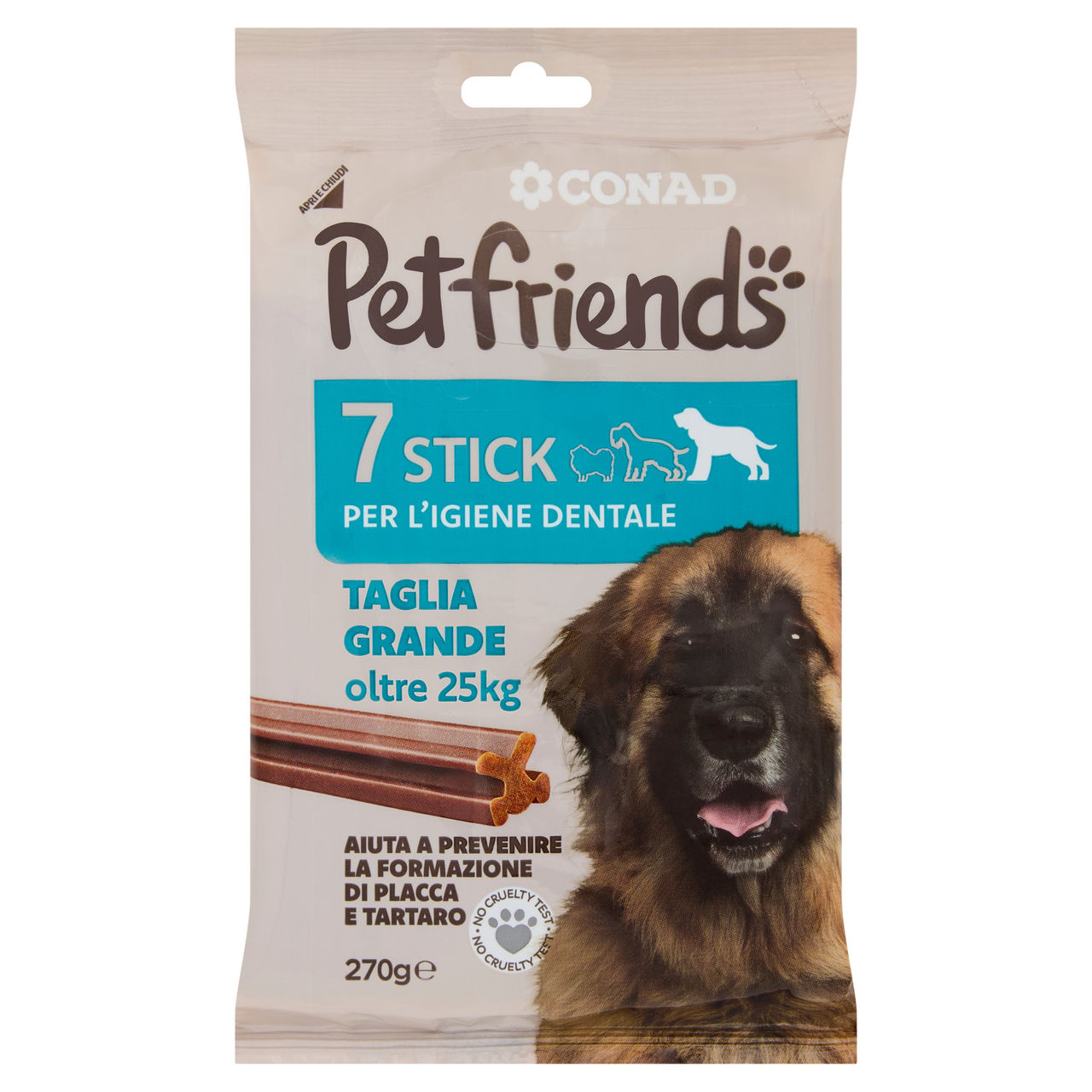 CONAD Petfriends Stick per l'Igiene Dentale Taglia Grande oltre 25kg 7 pezzi 270 g