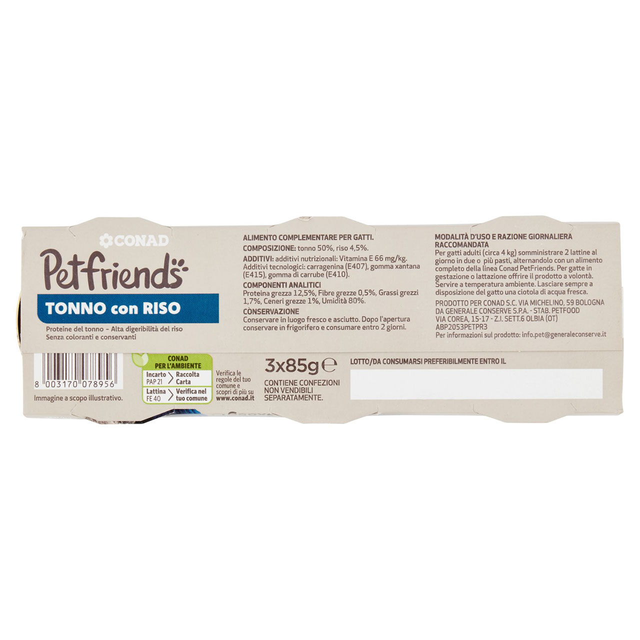 Petfriends Tonno con Riso 3 x 85 g Conad