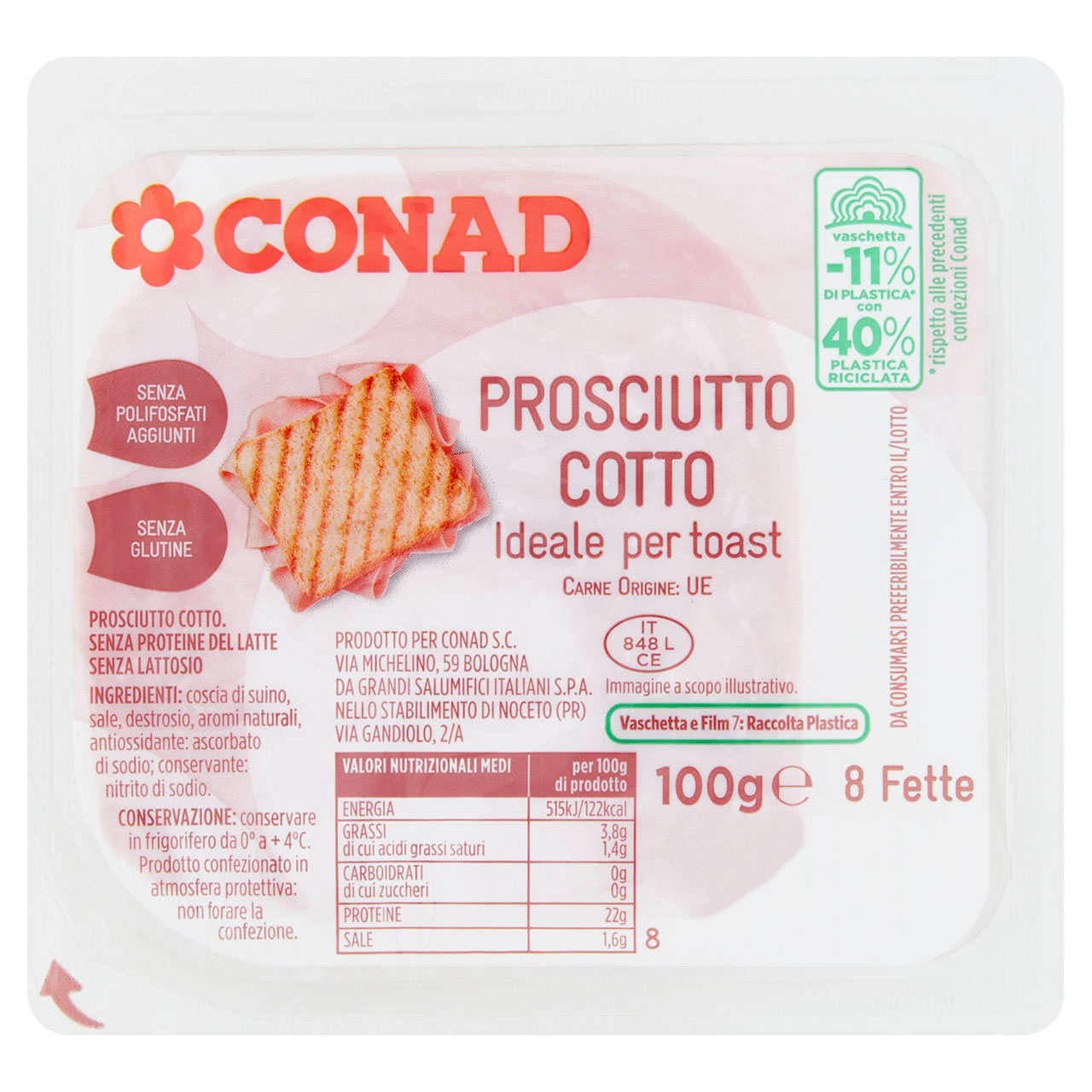 Prosciutto Cotto Senza Lattosio 100 g Conad