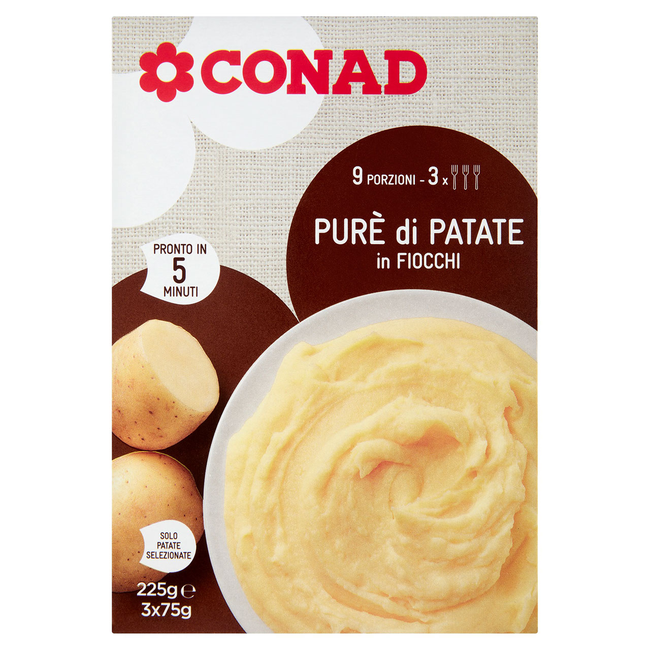 Purè di Patate in Fiocchi 3 Buste 225 g Conad