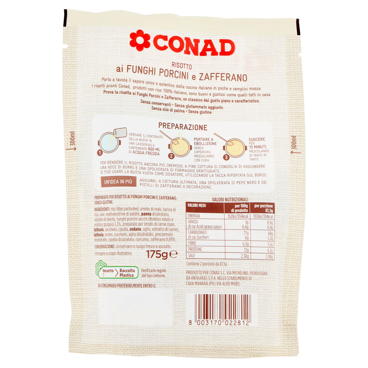 Risotto ai Funghi Porcini e Zafferano 175 g Conad