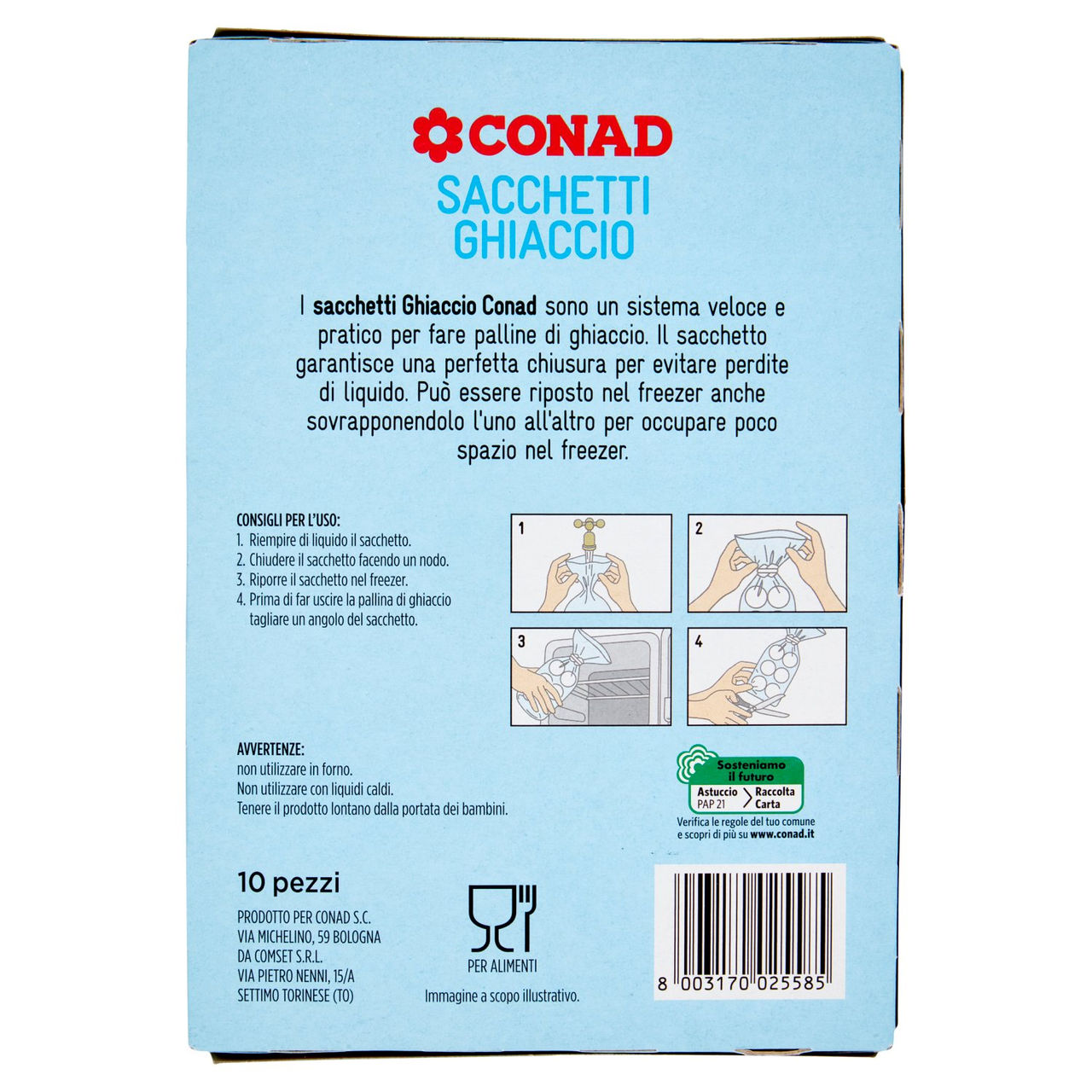 Sacchetti Ghiaccio 180 Cubetti 10 pezzi Conad