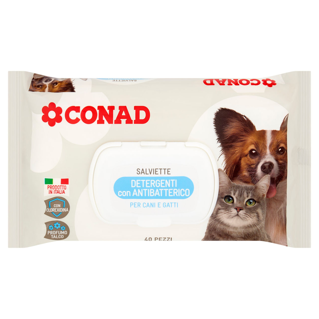CONAD Salviette Detergenti con Antibatterico per Cani e Gatti 40 pz