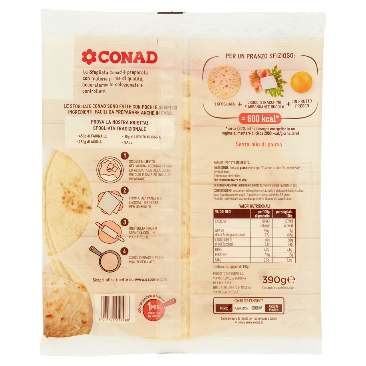 Piadina Sfogliata Tradizionale 3 x 130 g Conad