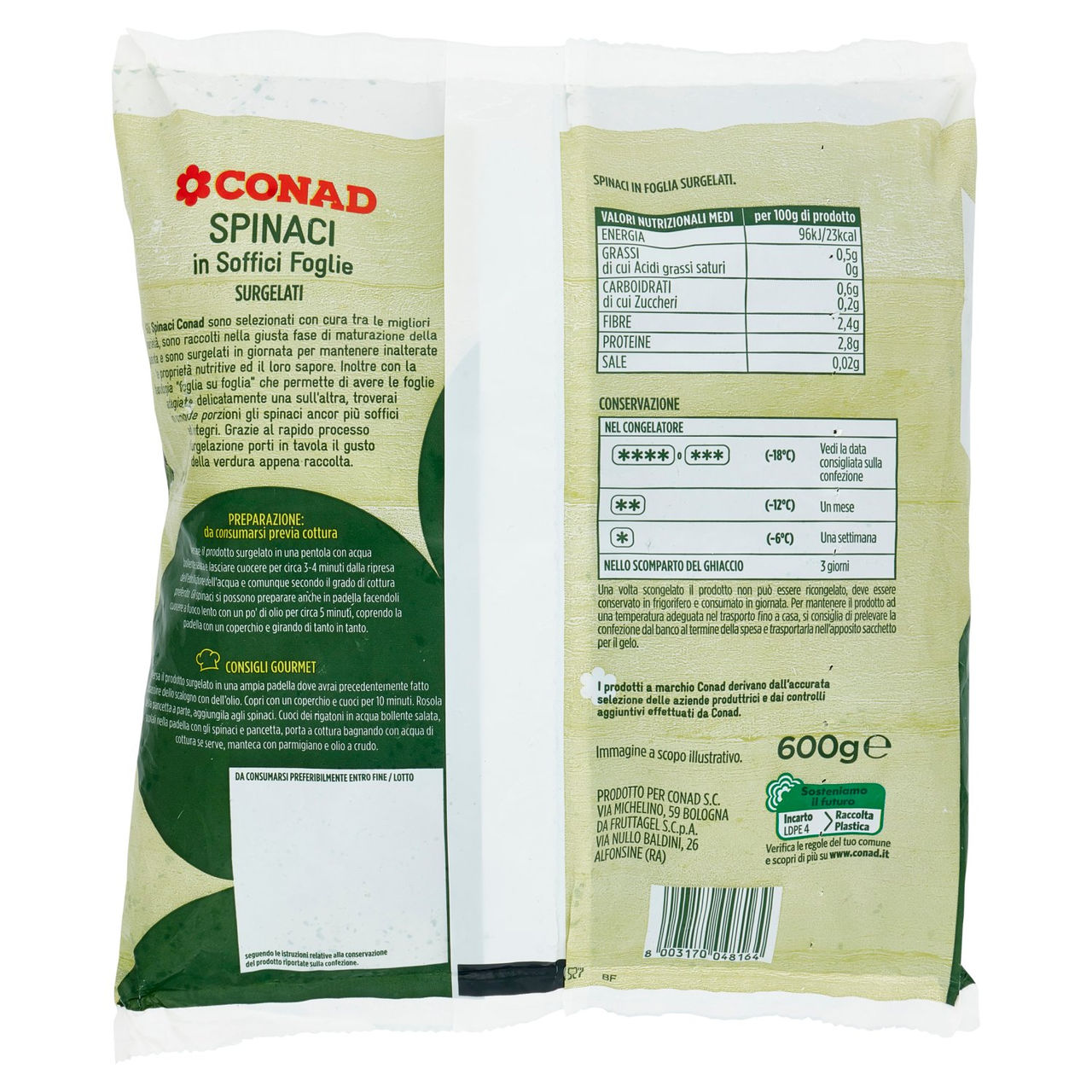 Spinaci in Soffici Foglie Surgelati 600 g Conad