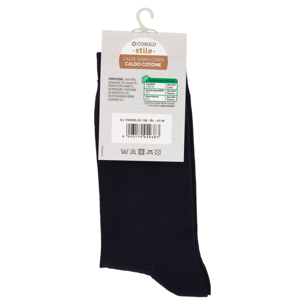 CONAD stile Calze Uomo Corte Caldo Cotone Taglia 43/46 Blu 1 Paio