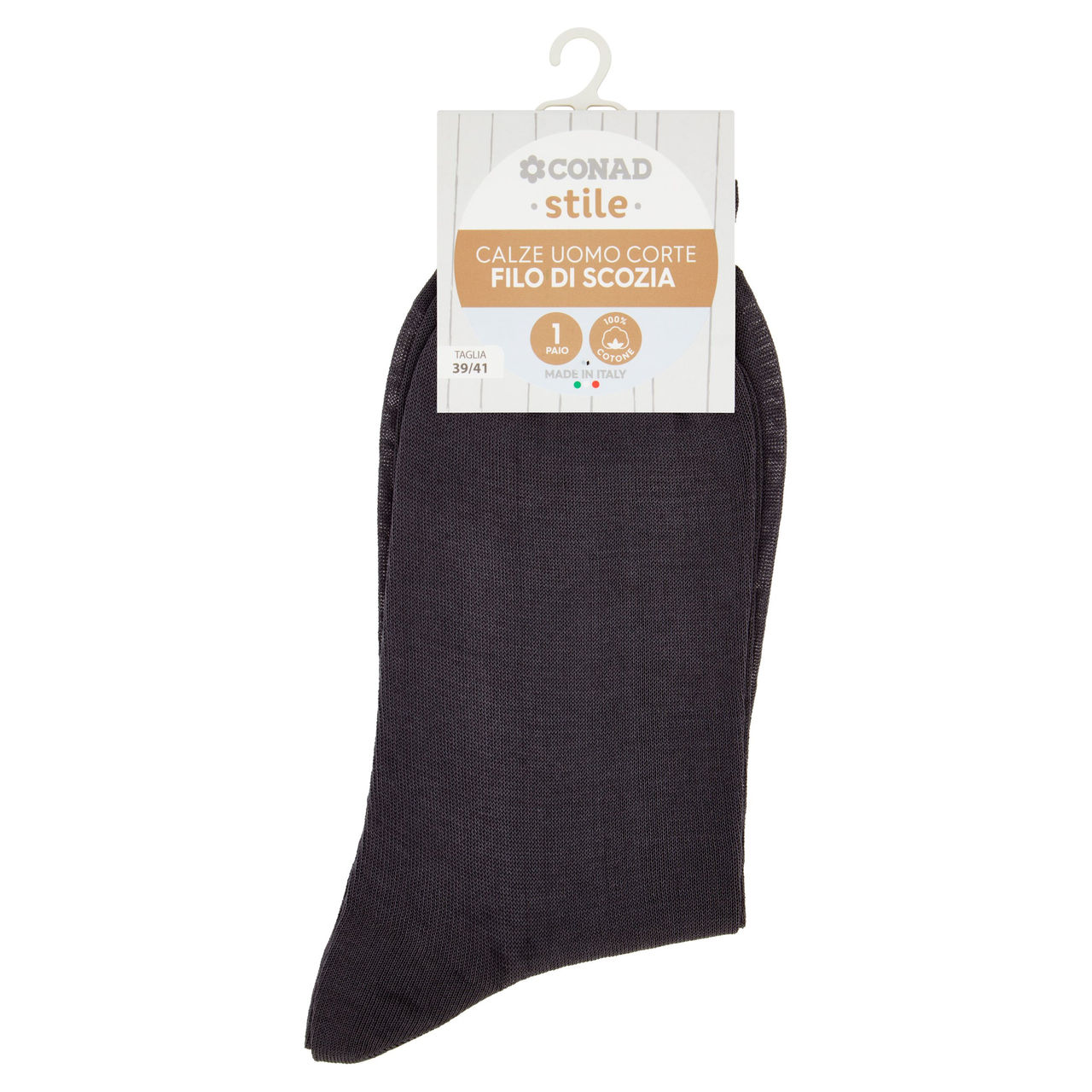 CONAD stile Calze Uomo Corte Filo di Scozia Taglia 39/41 Grigio 1 Paio