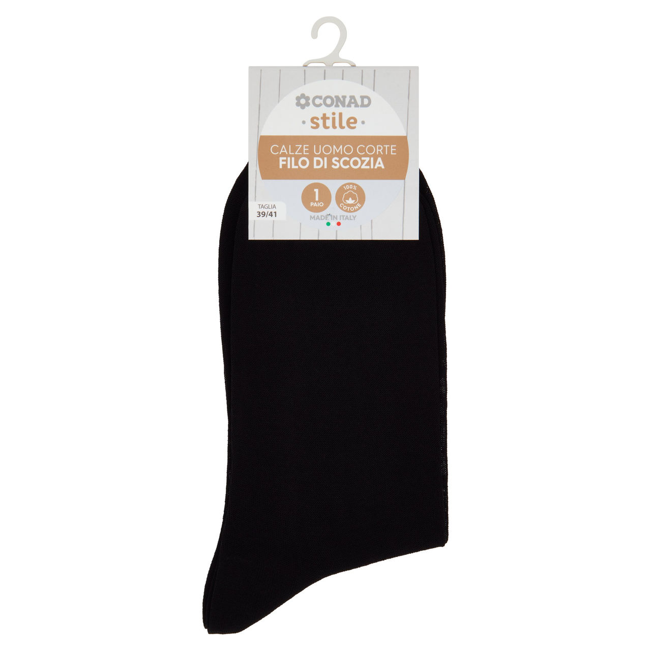 CONAD stile Calze Uomo Corte Filo di Scozia Taglia 39/41 Nero 1 Paio