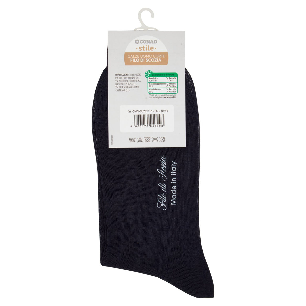 CONAD stile Calze Uomo Corte Filo di Scozia Taglia 42/44 Blu 1 Paio