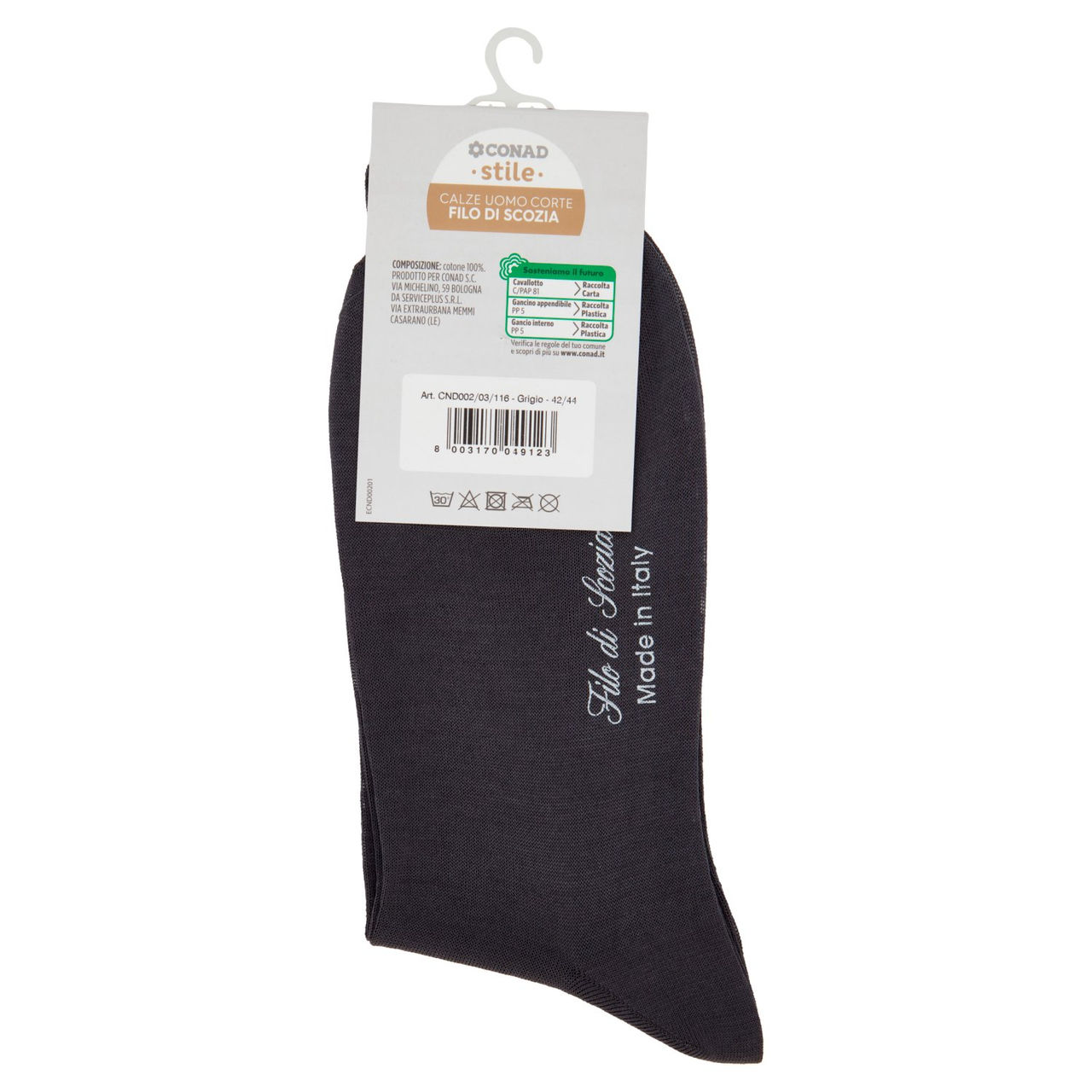 CONAD stile Calze Uomo Corte Filo di Scozia Taglia 42/44 Grigio 1 Paio