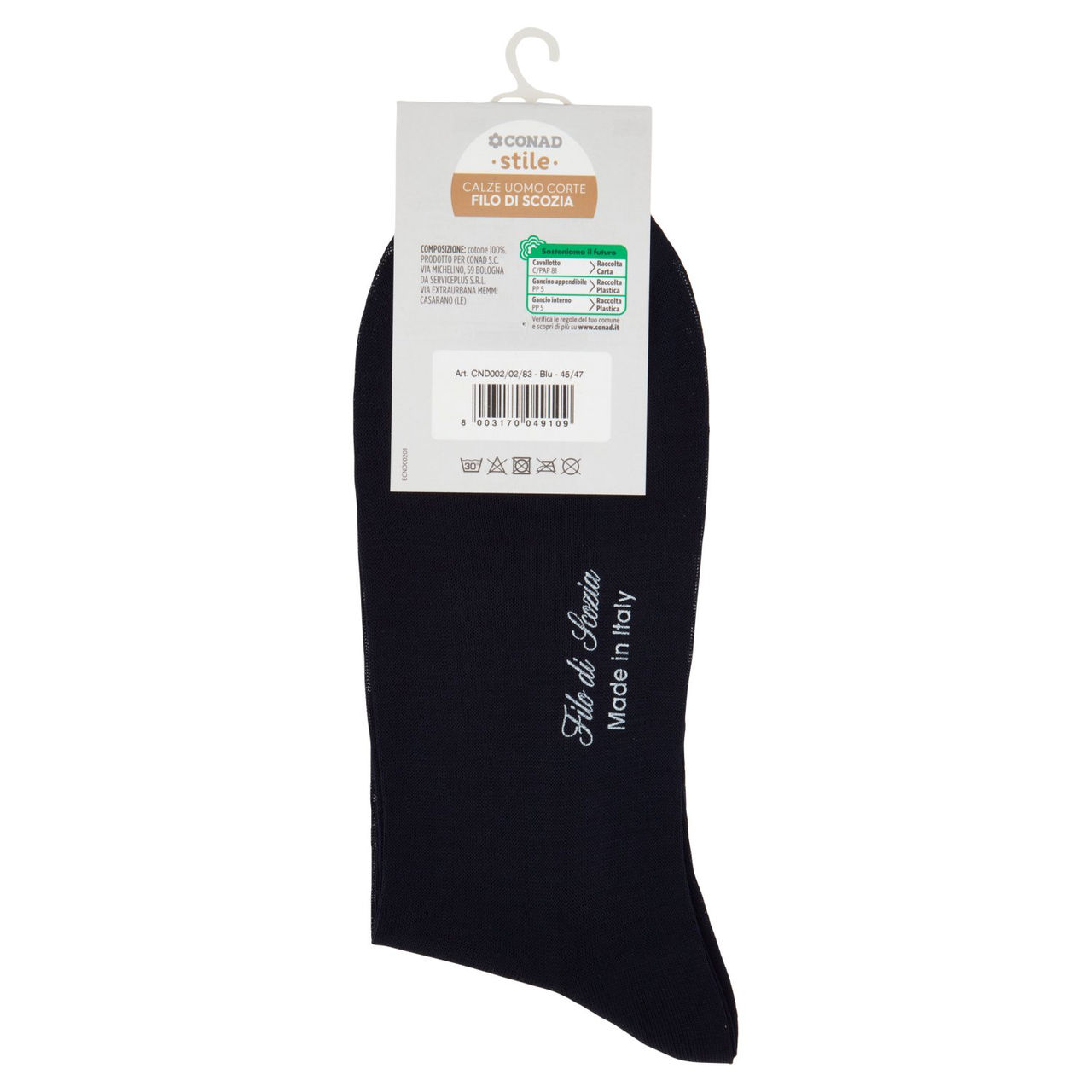 CONAD stile Calze Uomo Corte Filo di Scozia Taglia 45/47 Blu 1 Paio