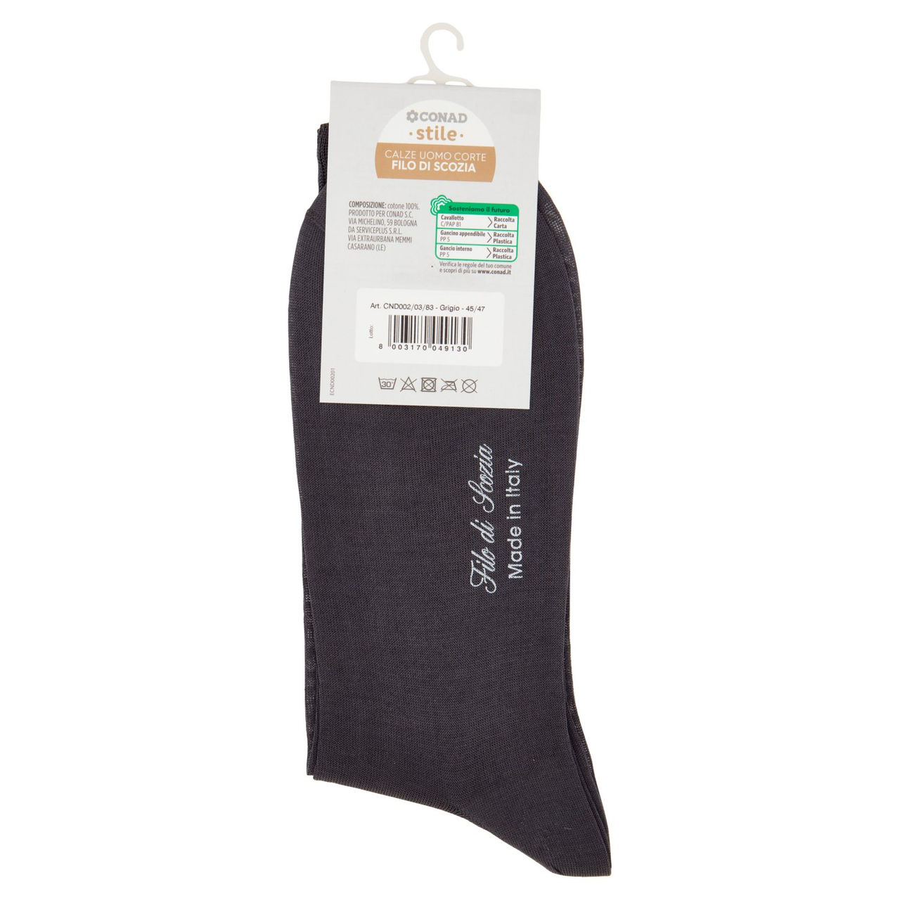 CONAD stile Calze Uomo Corte Filo di Scozia Taglia 45/47 Grigio 1 Paio