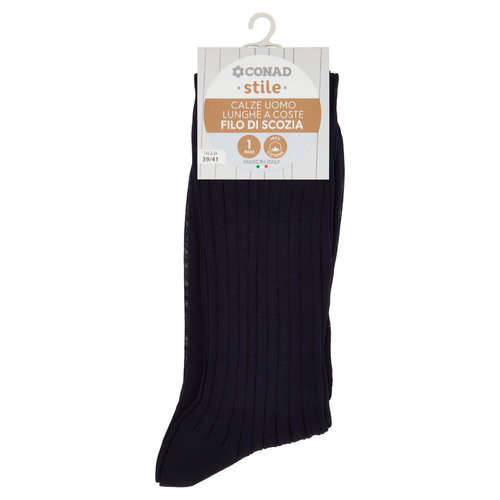 CONAD stile Calze Uomo Lunghe a Coste Filo di Scozia Taglia 39/41 Blu 1 Paio