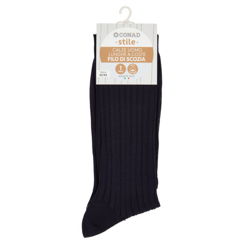 CONAD stile Calze Uomo Lunghe a Coste Filo di Scozia Taglia 42/44 Blu 1 Paio