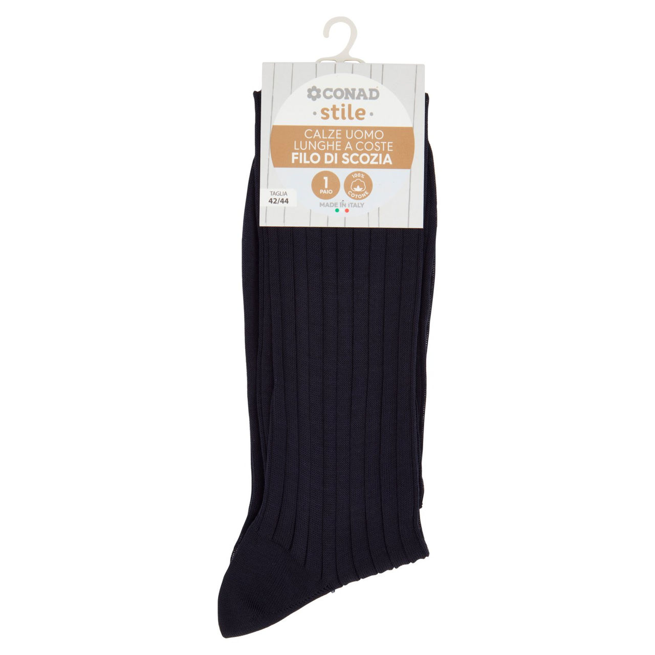 CONAD stile Calze Uomo Lunghe a Coste Filo di Scozia Taglia 42/44 Blu 1 Paio