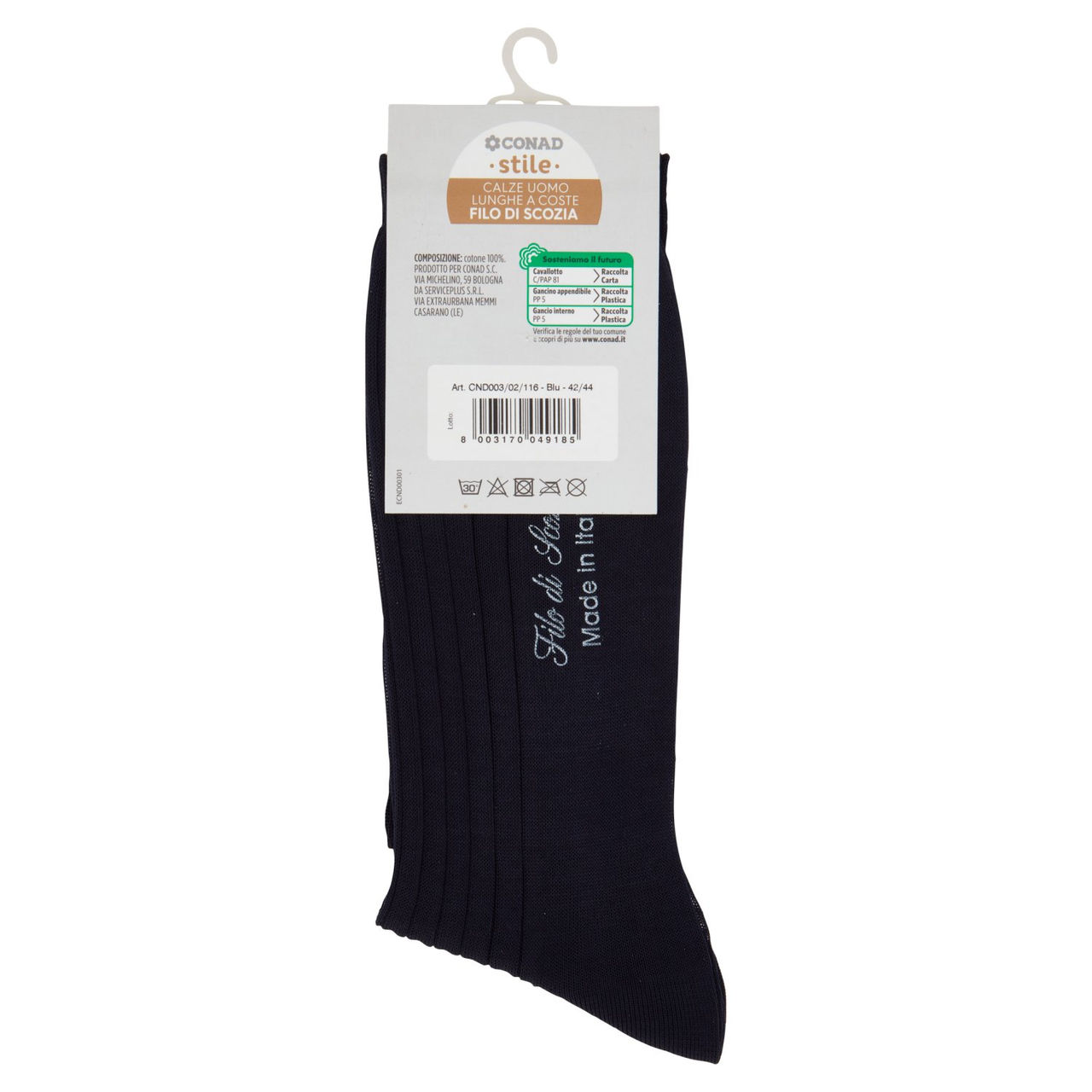 CONAD stile Calze Uomo Lunghe a Coste Filo di Scozia Taglia 42/44 Blu 1 Paio