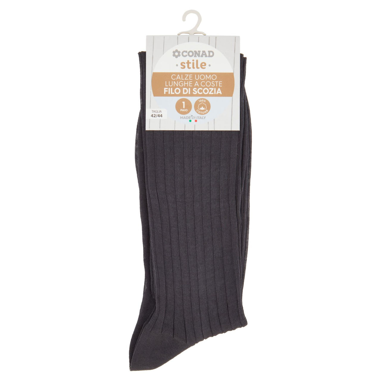 CONAD stile Calze Uomo Lunghe a Coste Filo di Scozia Taglia 42/44 Grigio 1 Paio