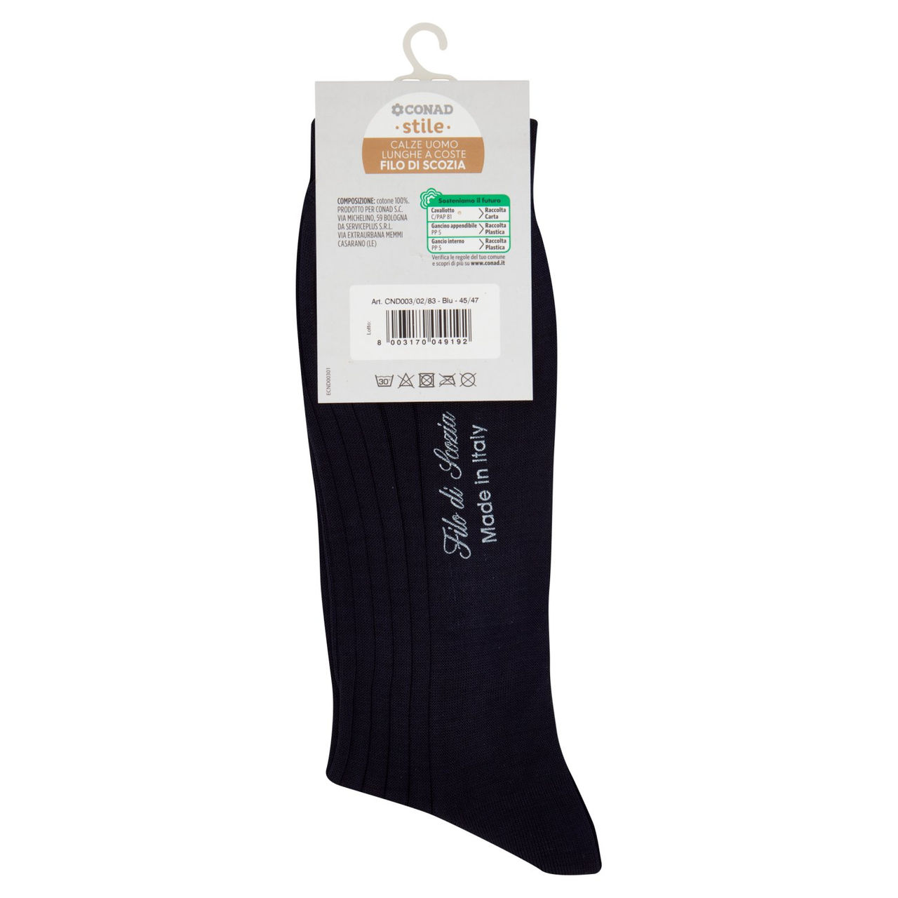 CONAD stile Calze Uomo Lunghe a Coste Filo di Scozia Taglia 45/47 Blu 1 Paio