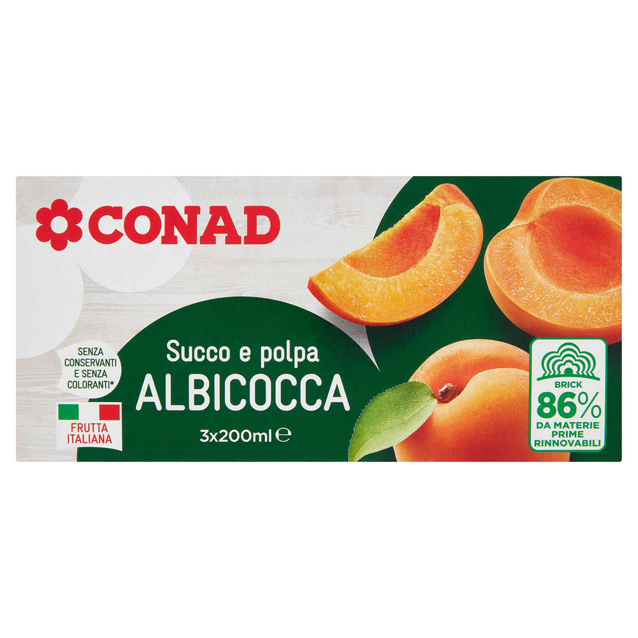 Succo e polpa brick albicocca 200 ml x 3 Conad