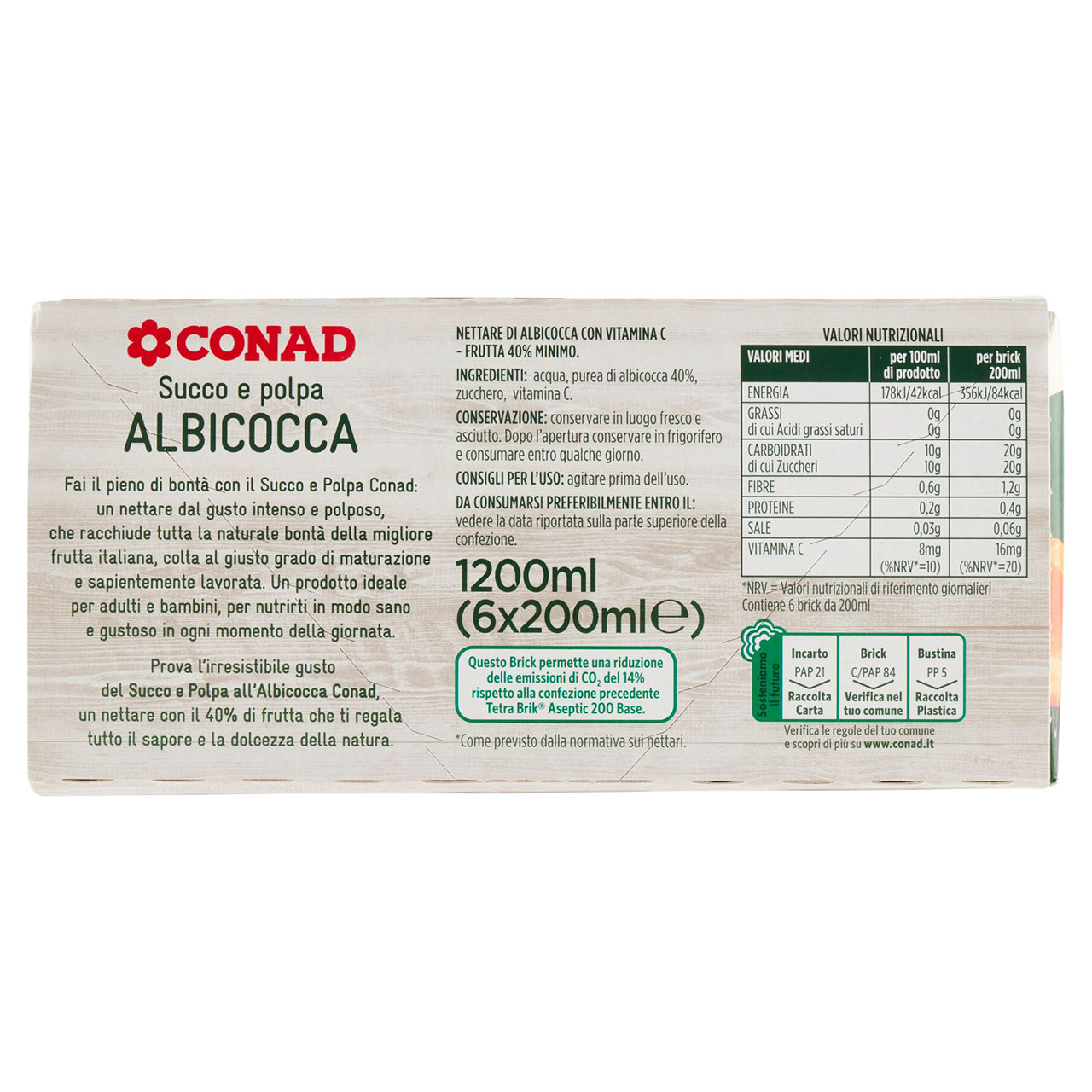 Succo e polpa Albicocca 6x200ml Conad online