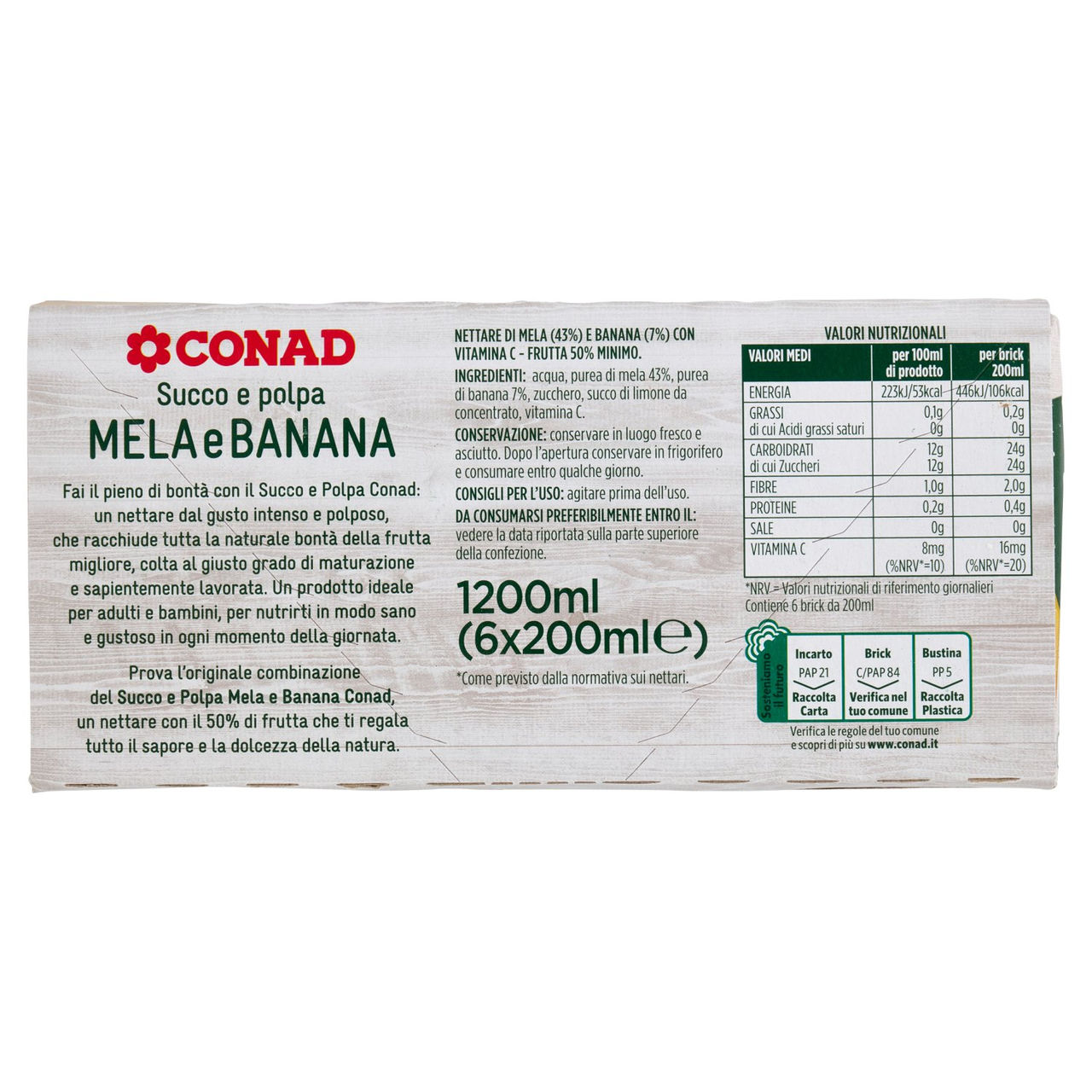 CONAD Succo e Polpa Mela e Banana 6 x 200 ml