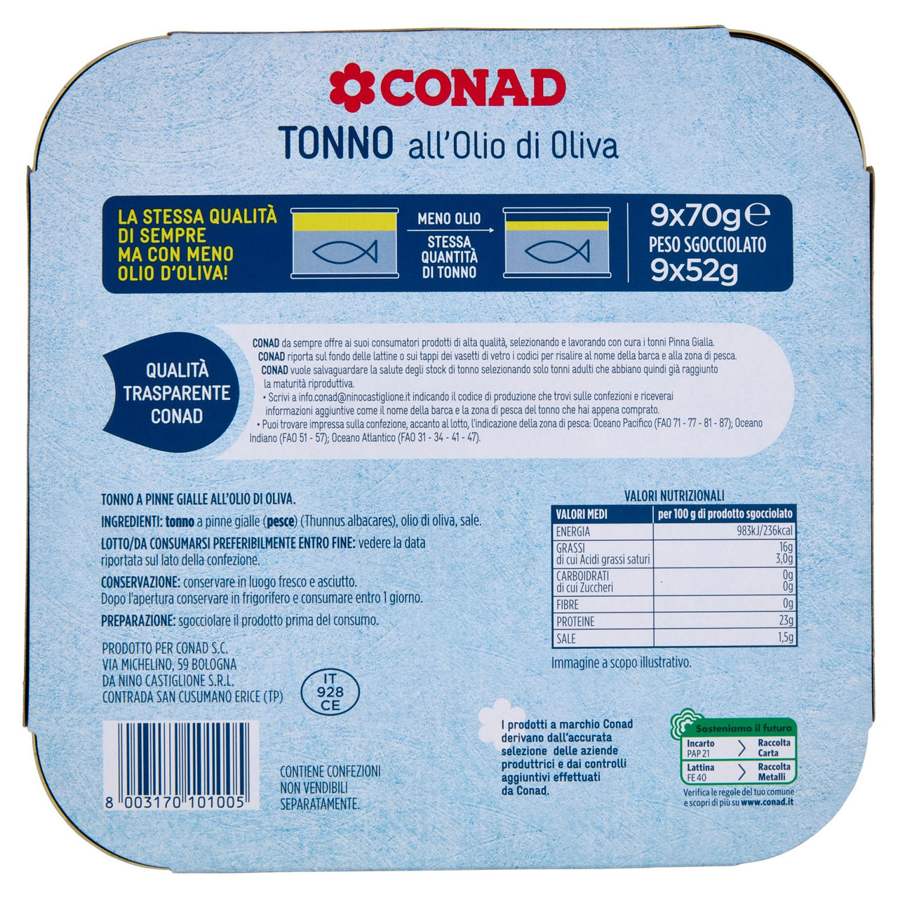 CONAD Tonno all'Olio di Oliva 9 x 70 g