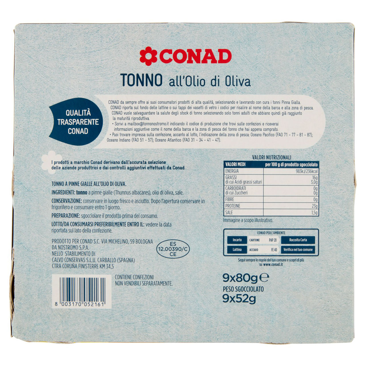 CONAD Tonno all'Olio di Oliva 9 x 80 g