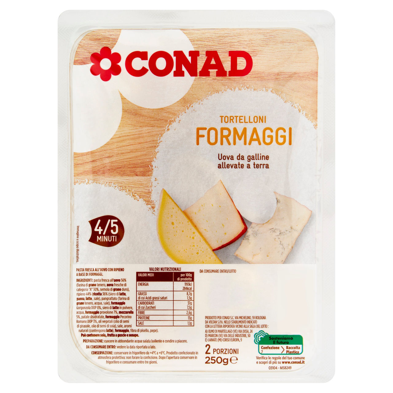 Tortelloni ai Formaggi 250 g Conad online