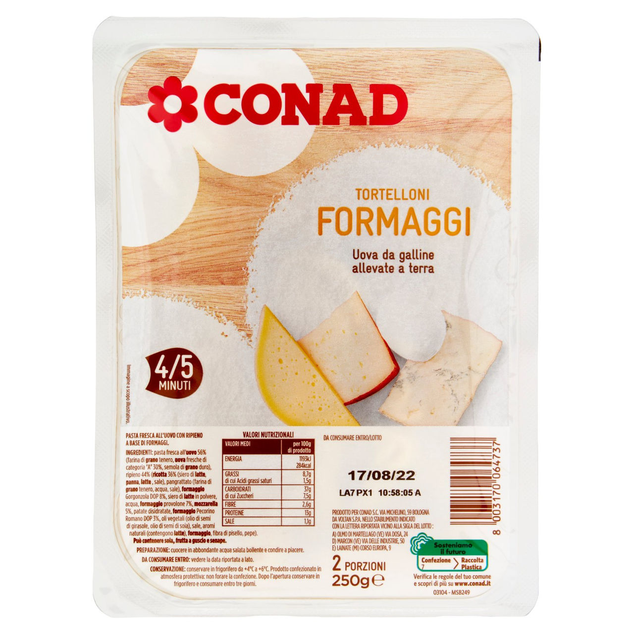 Tortelloni ai Formaggi 250 g Conad online