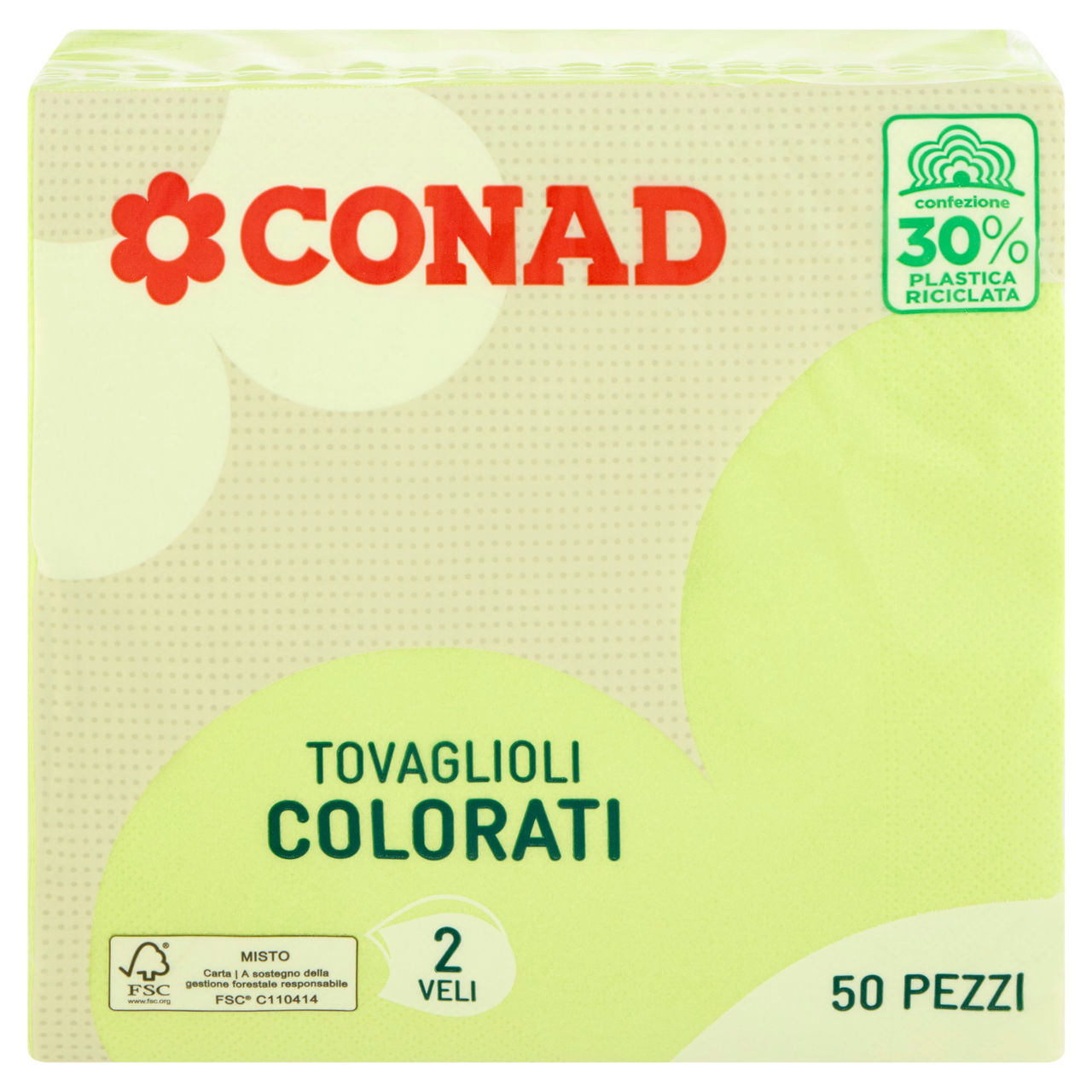 CONAD Tovaglioli Colorati Verdi 2 Veli 50 pz