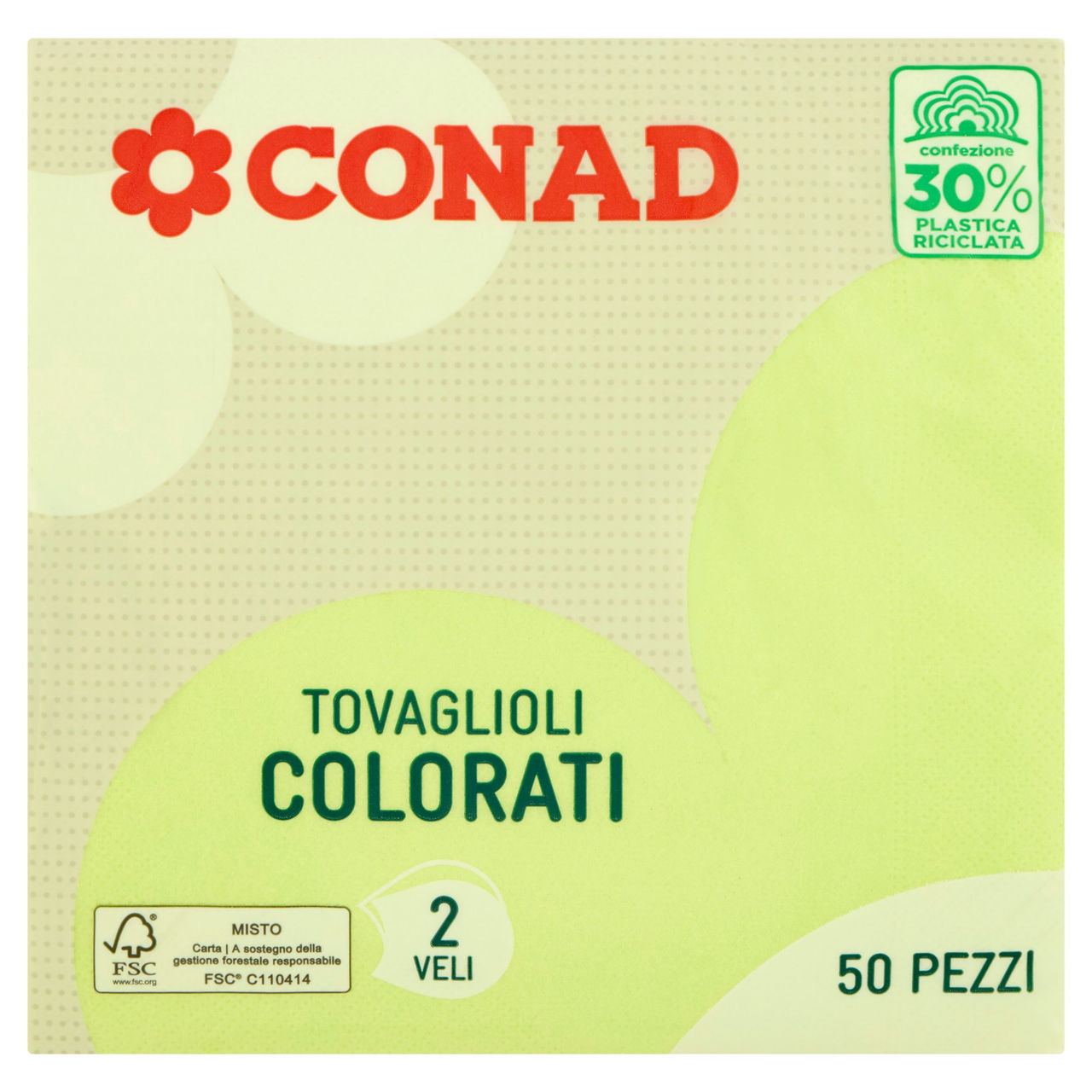 CONAD Tovaglioli Colorati Verdi 2 Veli 50 pz