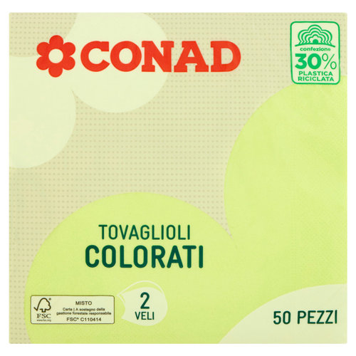 CONAD Tovaglioli Colorati Verdi 2 Veli 50 pz
