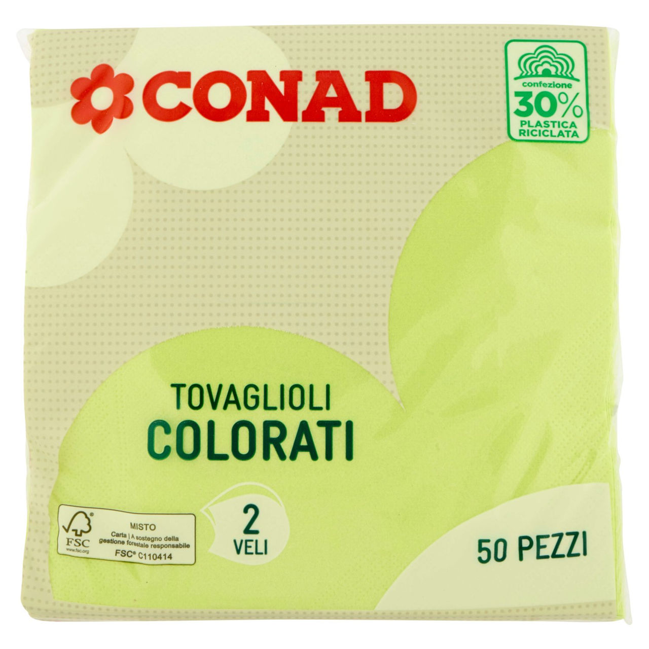 CONAD Tovaglioli Colorati Verdi 2 Veli 50 pz