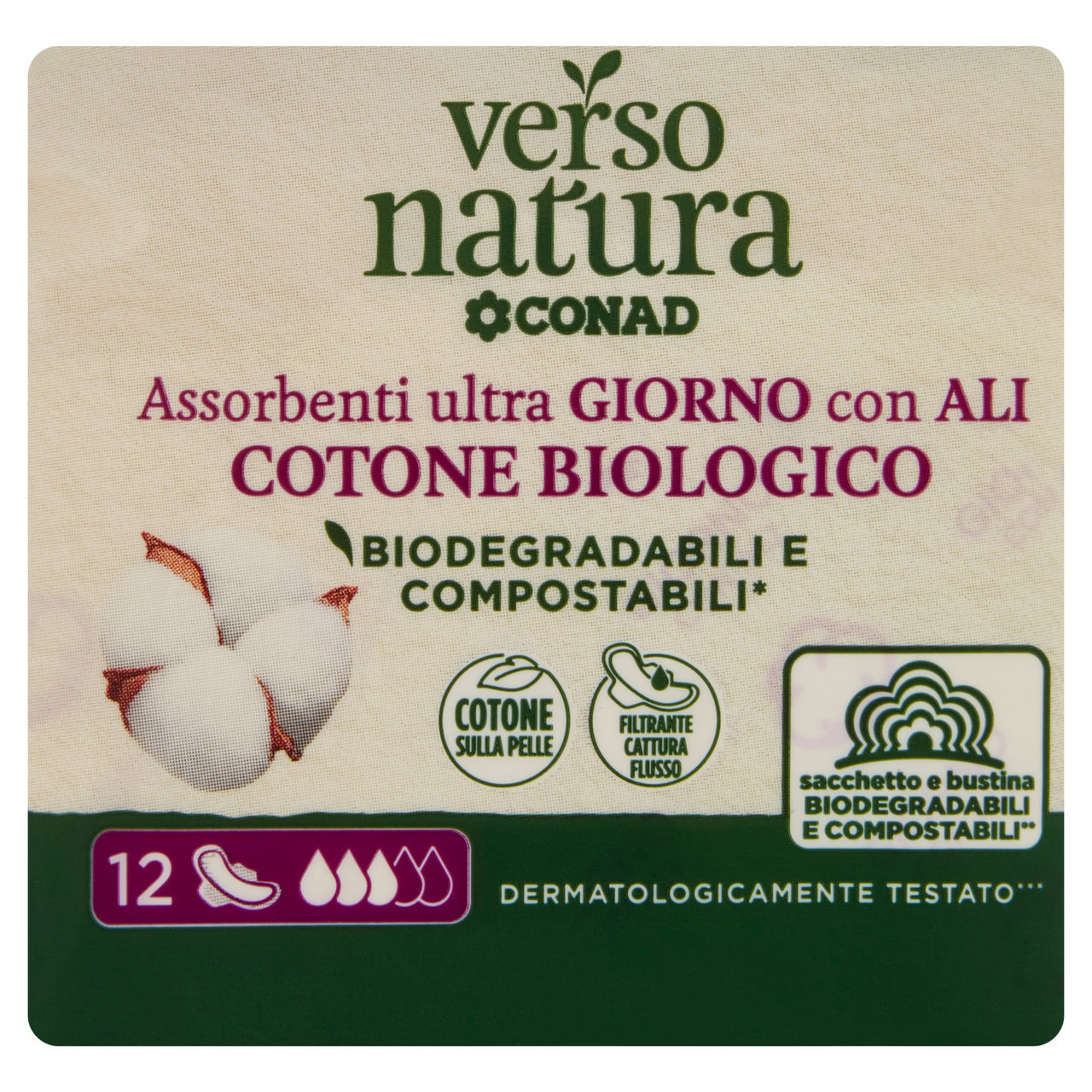 CONAD VERSO NATURA Assorbenti ultra Giorno con Ali Cotone Biologico 12 pz