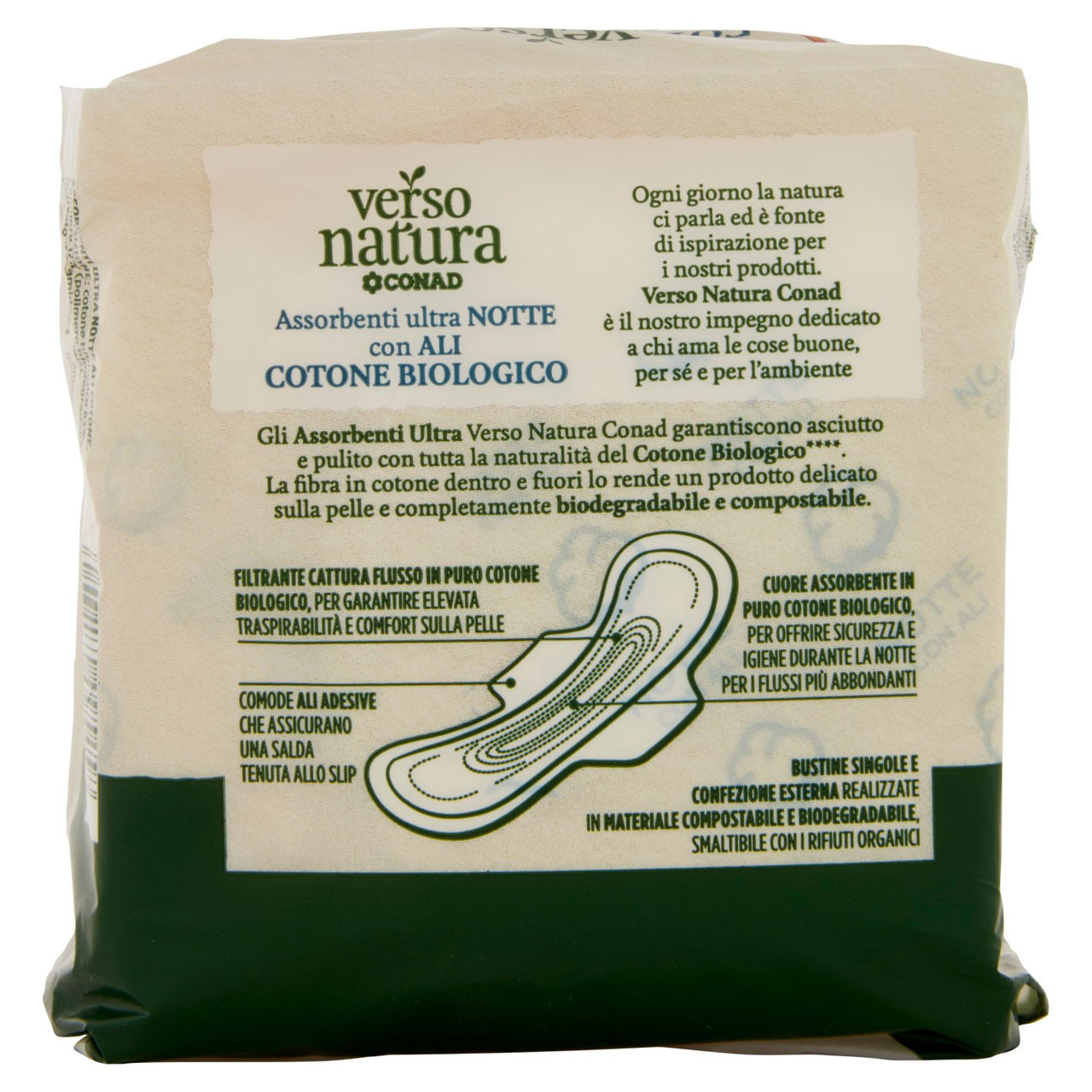 CONAD VERSO NATURA Assorbenti ultra Notte con Ali Cotone Biologico 10 pz