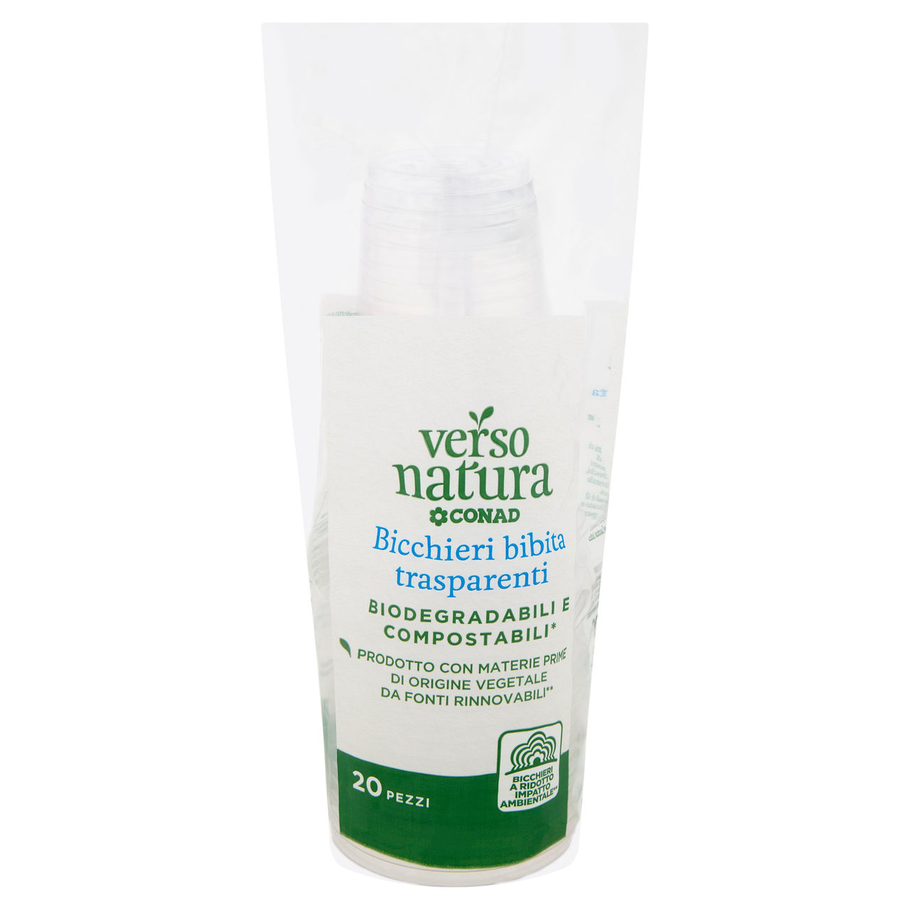 CONAD VERSO NATURA Bicchieri bibita trasparenti Biodegradabili e Compostabili* 20 pz