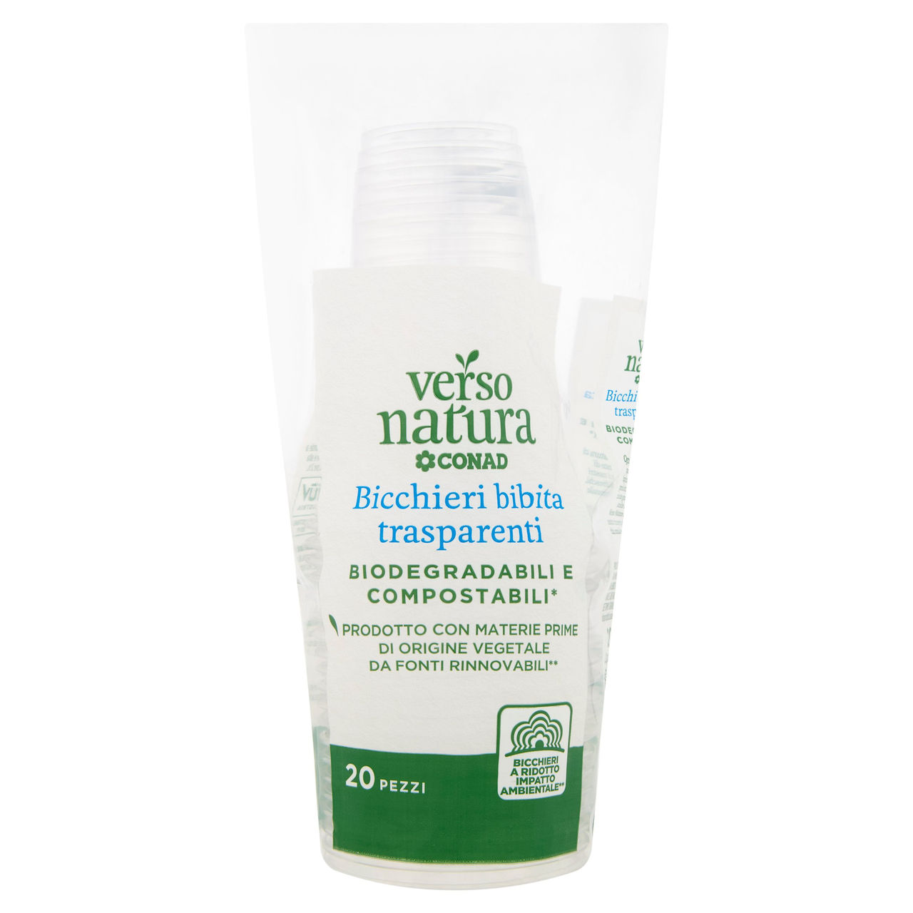 CONAD VERSO NATURA Bicchieri bibita trasparenti Biodegradabili e Compostabili* 20 pz