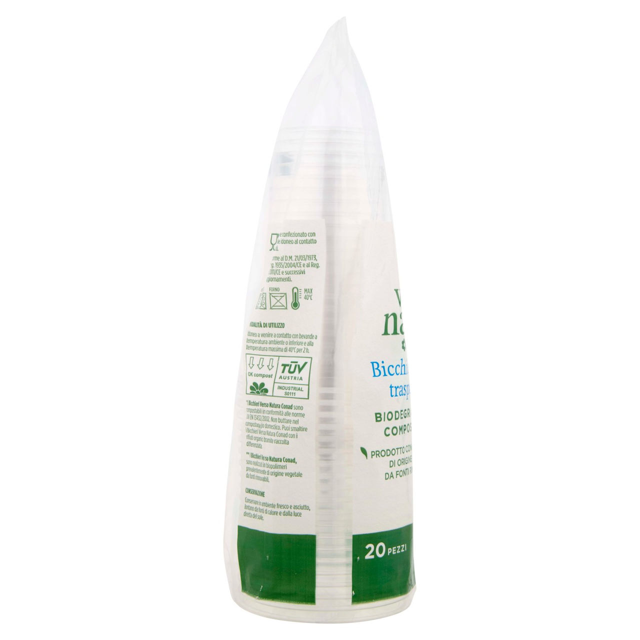 CONAD VERSO NATURA Bicchieri bibita trasparenti Biodegradabili e Compostabili* 20 pz