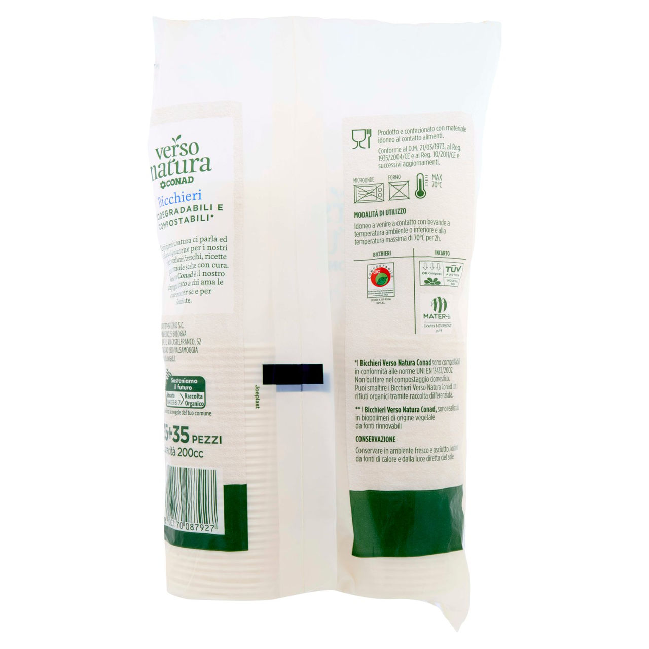 CONAD VERSO NATURA Bicchieri Biodegradabili e Compostabili* 35 35 pz