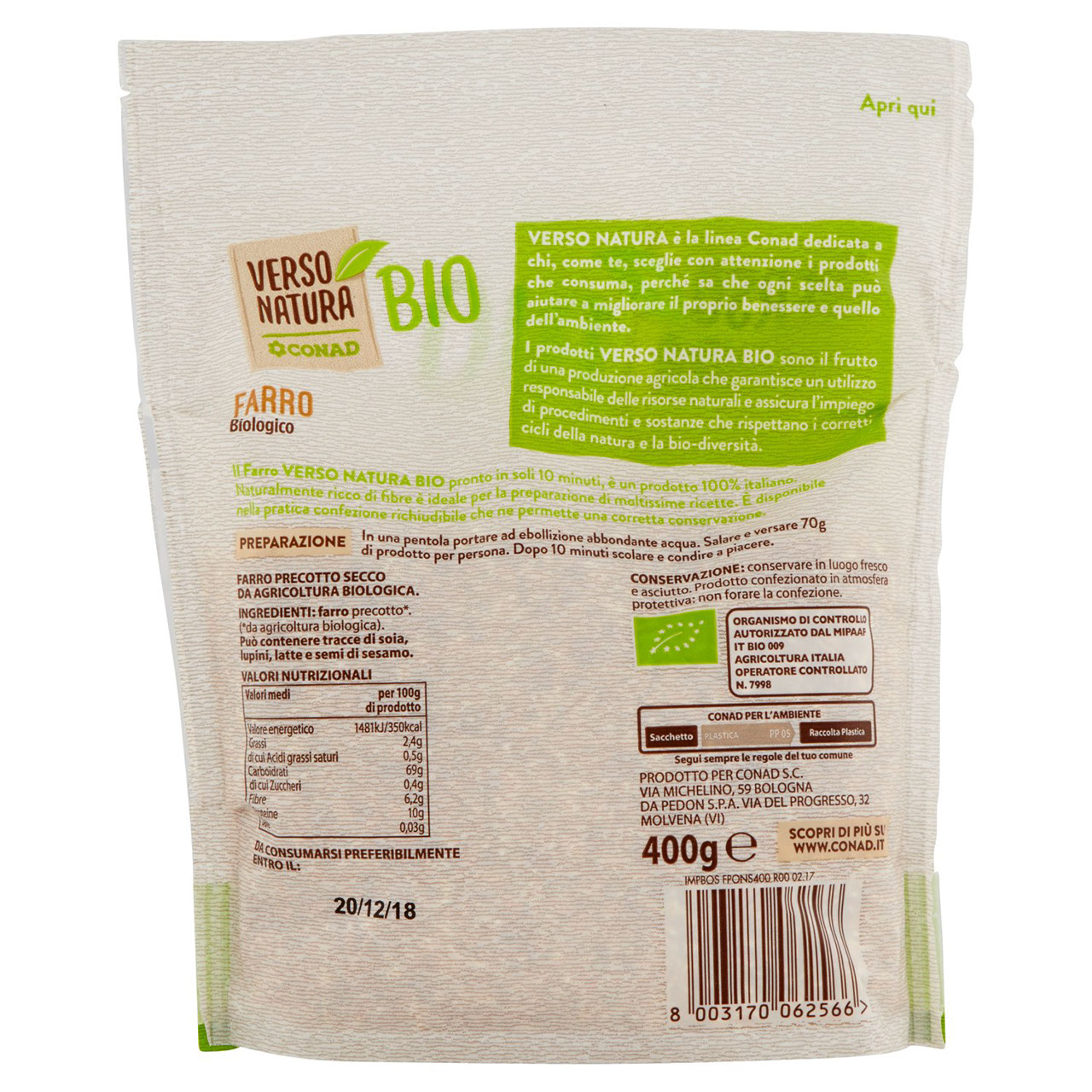 Bio Farro Biologico Precotto 400g Conad online