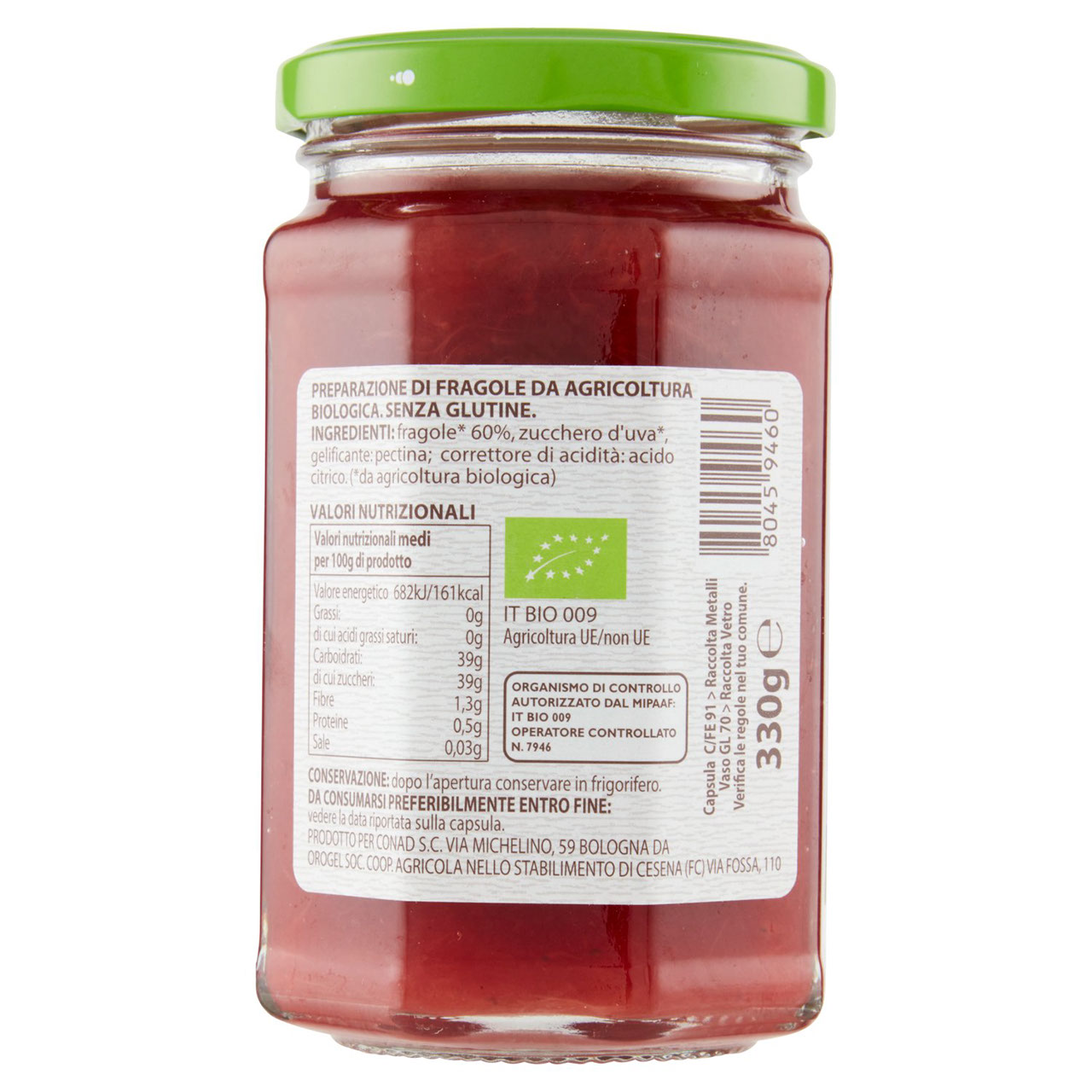 Bio Marmellata Fragole Biologiche 330g Conad