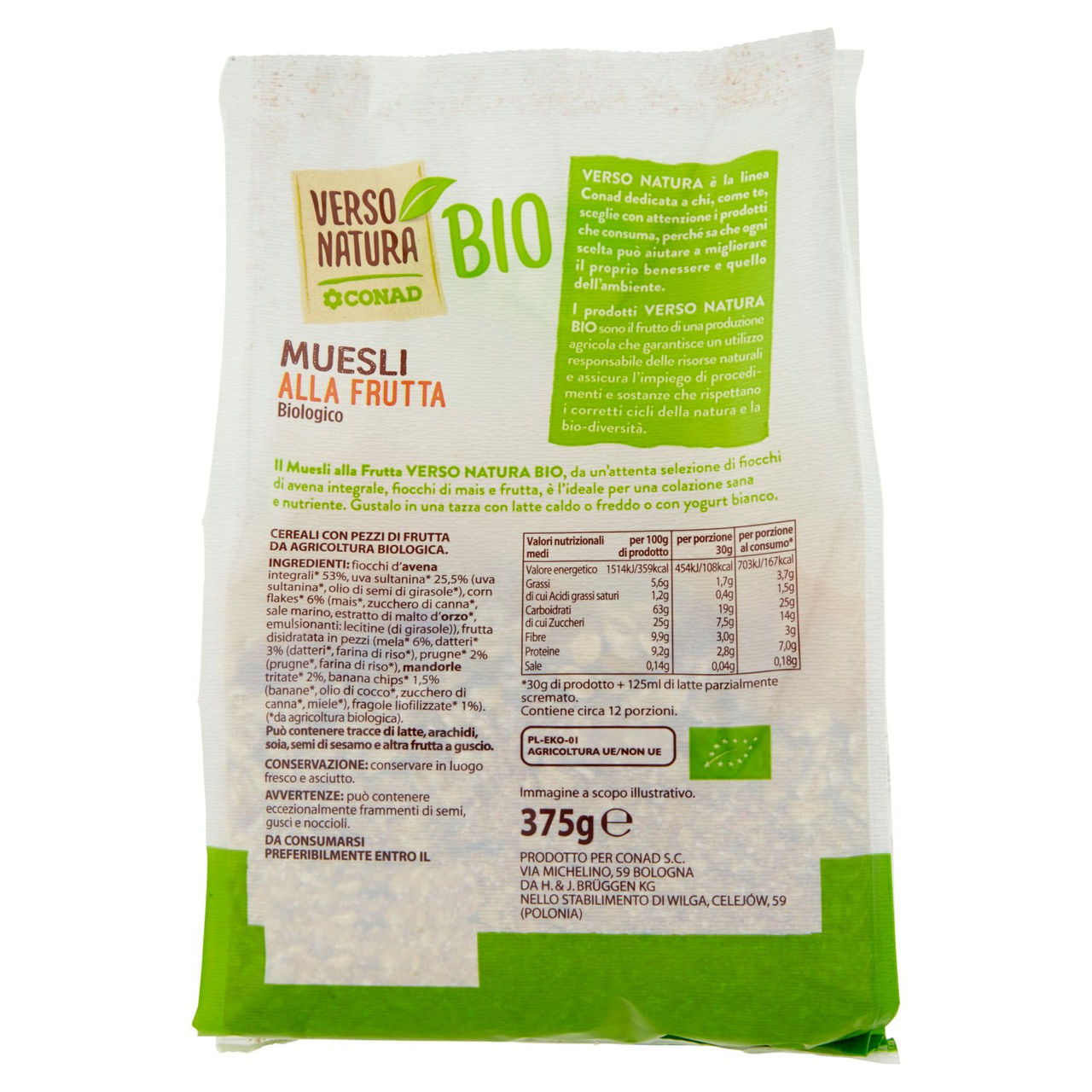 CONAD VERSO NATURA Bio Muesli alla Frutta Biologico 375 g