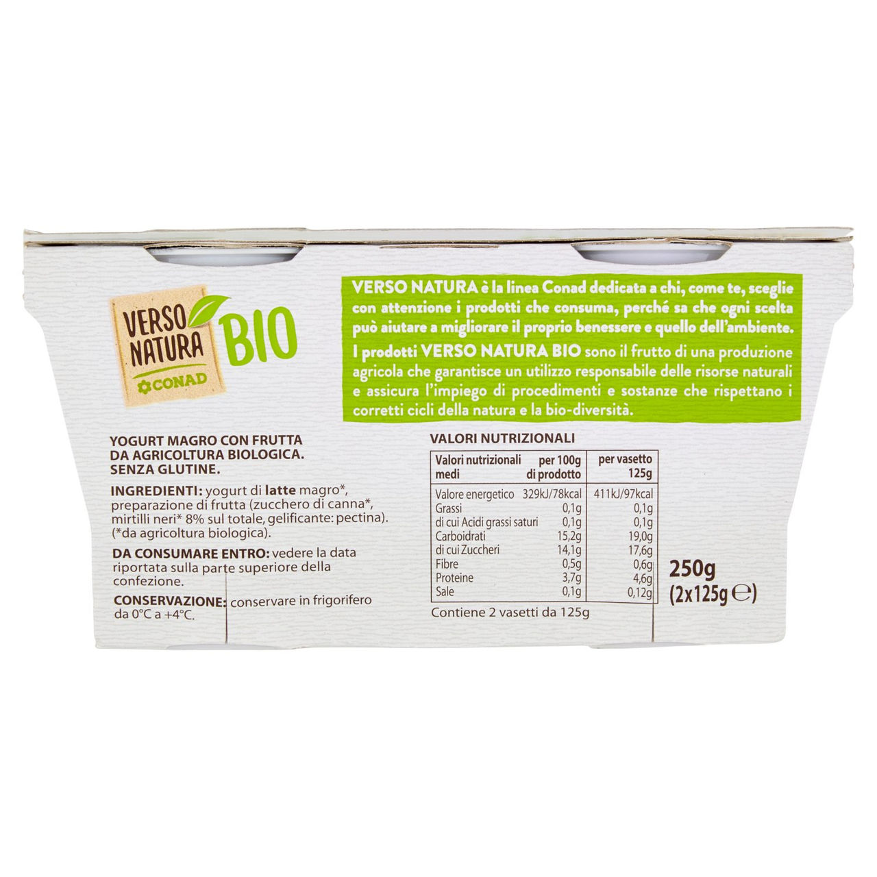 Bio Yogurt Magro Mirtillo Biologico 2x125g Conad