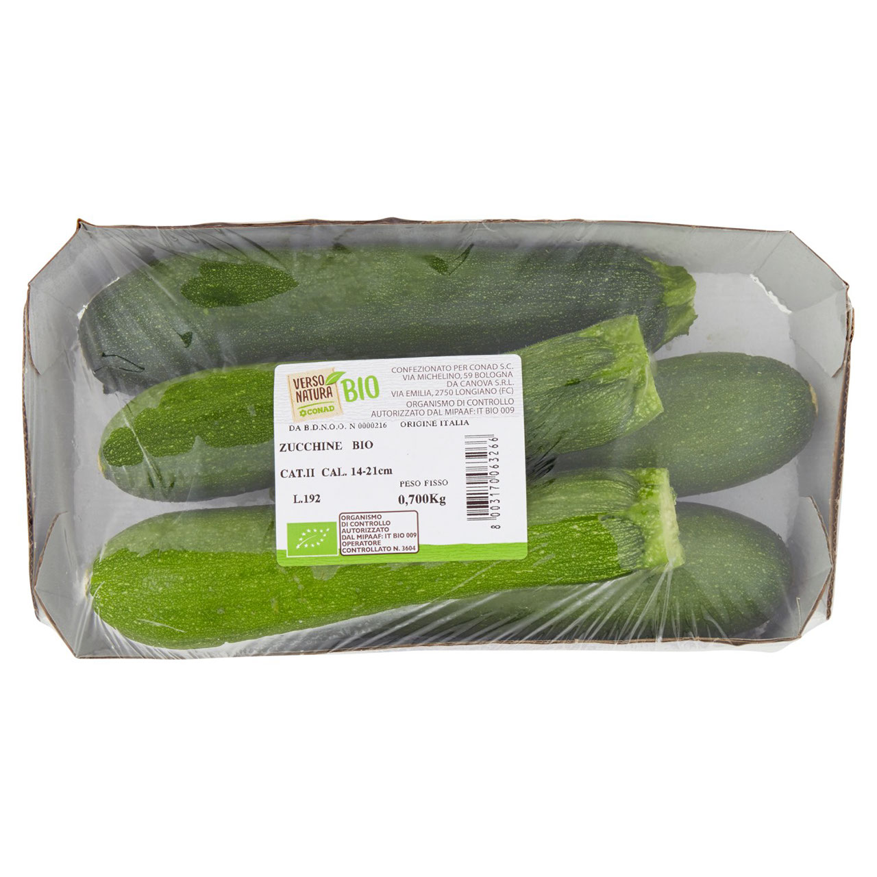 CONAD VERSO NATURA Bio Zucchine Bio Italia cal. 14-21 cm 0,700 kg