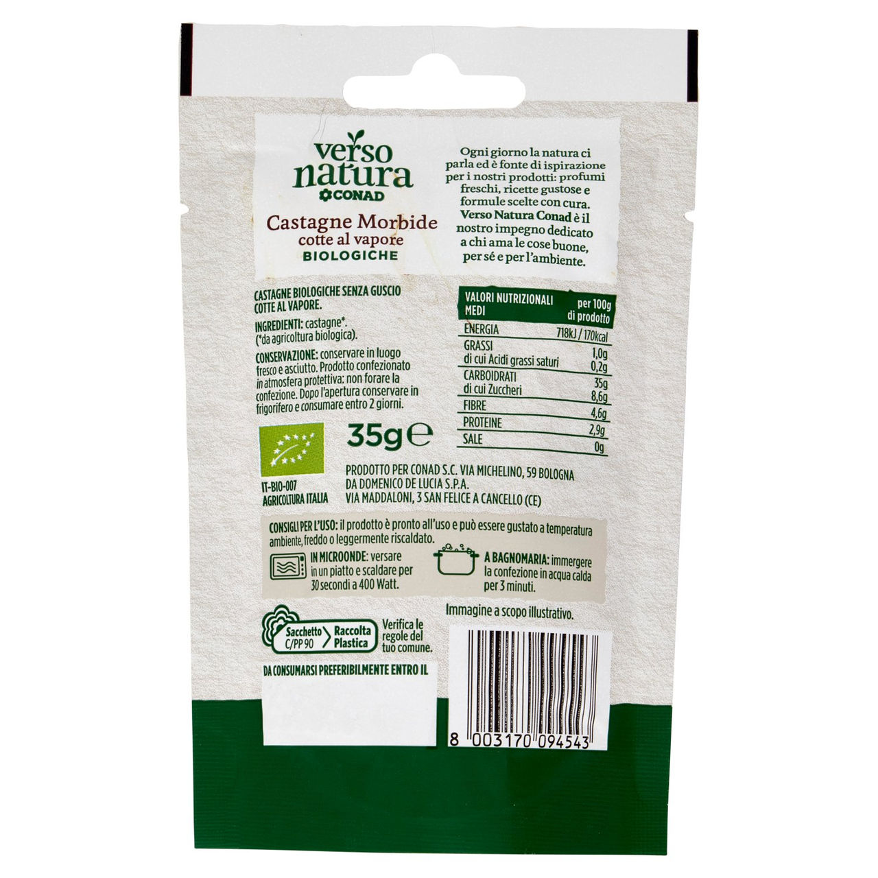 CONAD VERSO NATURA Castagne Morbide cotte al vapore Biologiche 35 g
