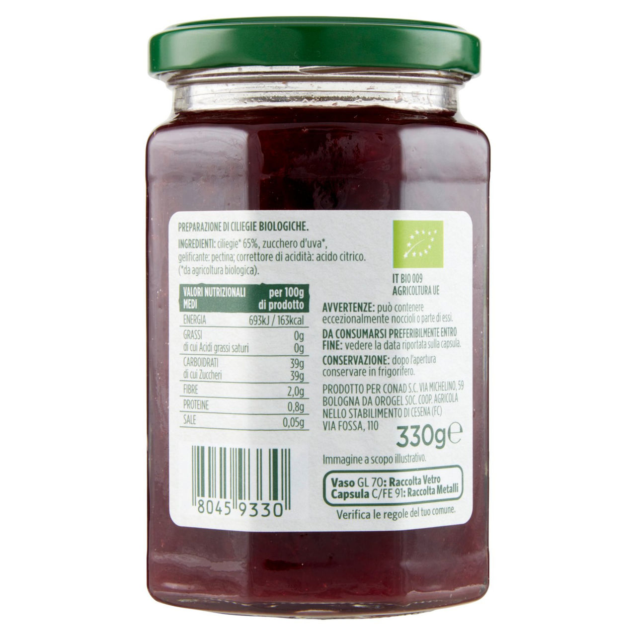 Bio Marmellata Ciliegie Biologiche 330g Conad