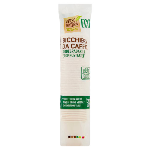 CONAD VERSO NATURA Eco Bicchieri da Caffè Biodegradabili e Compostabili* 50 pz
