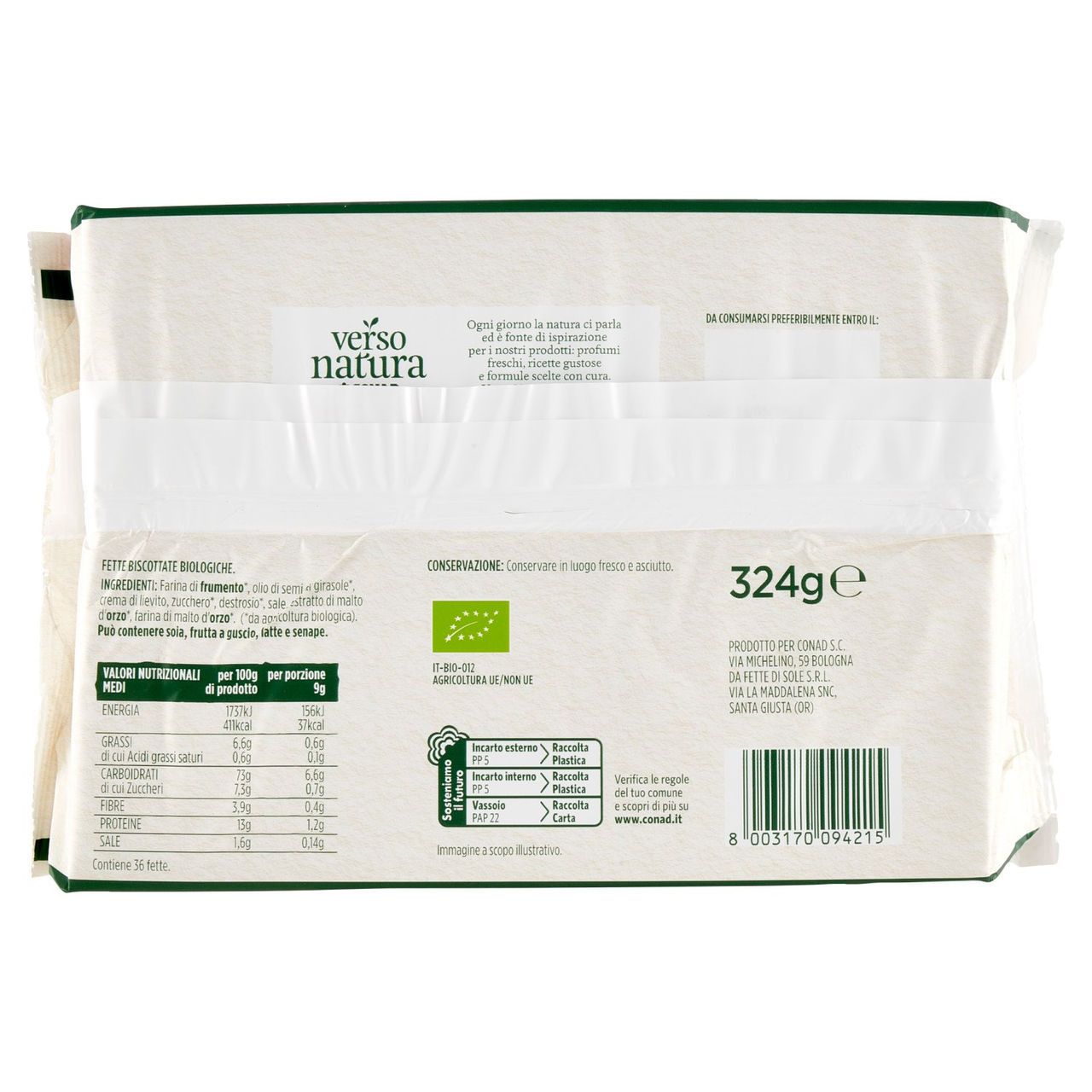 CONAD VERSO NATURA Fette Biscottate Biologiche 324 g