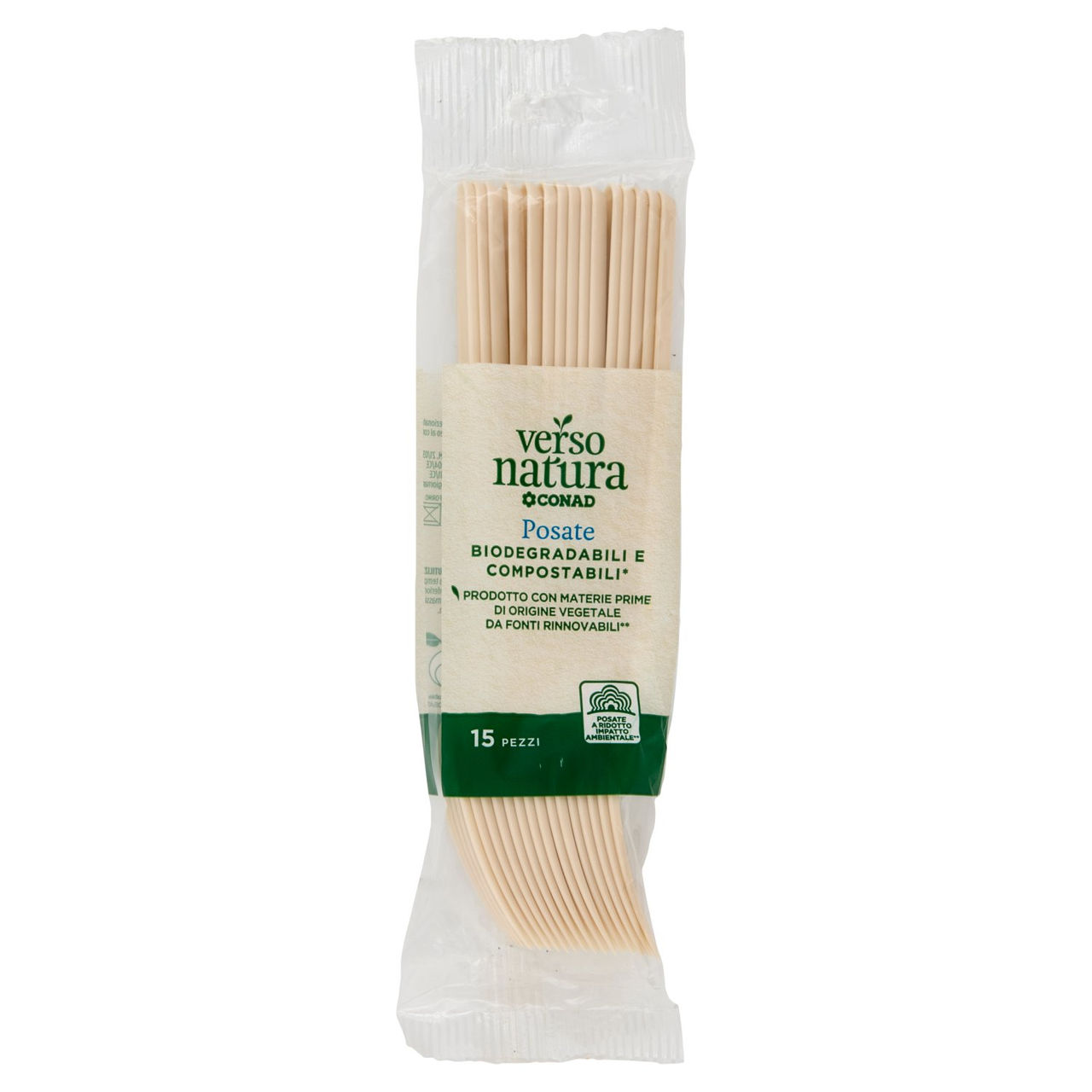 CONAD VERSO NATURA Posate Biodegradabili e Compostabili* Forchette 15 pz
