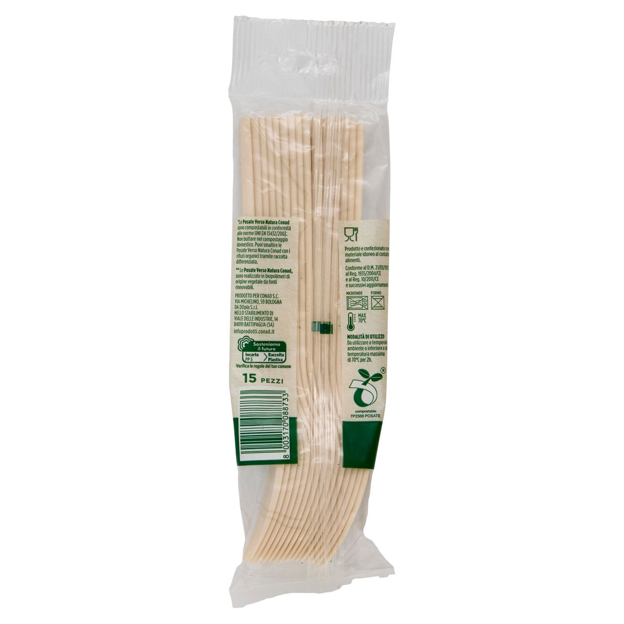 CONAD VERSO NATURA Posate Biodegradabili e Compostabili* Forchette 15 pz